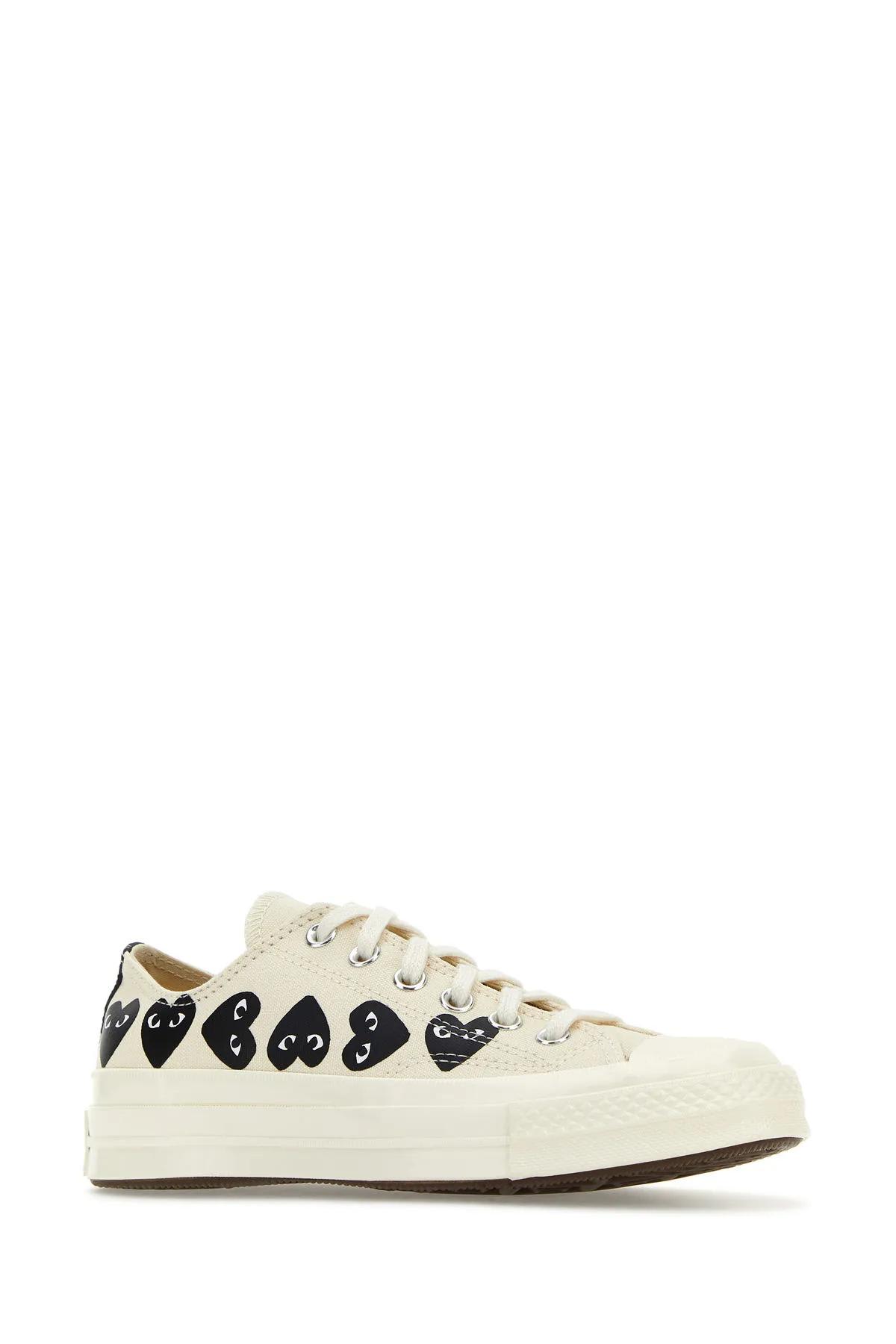 Shop Comme Des Garçons Play Ivory Canvas Sneakers In Neutrals/black