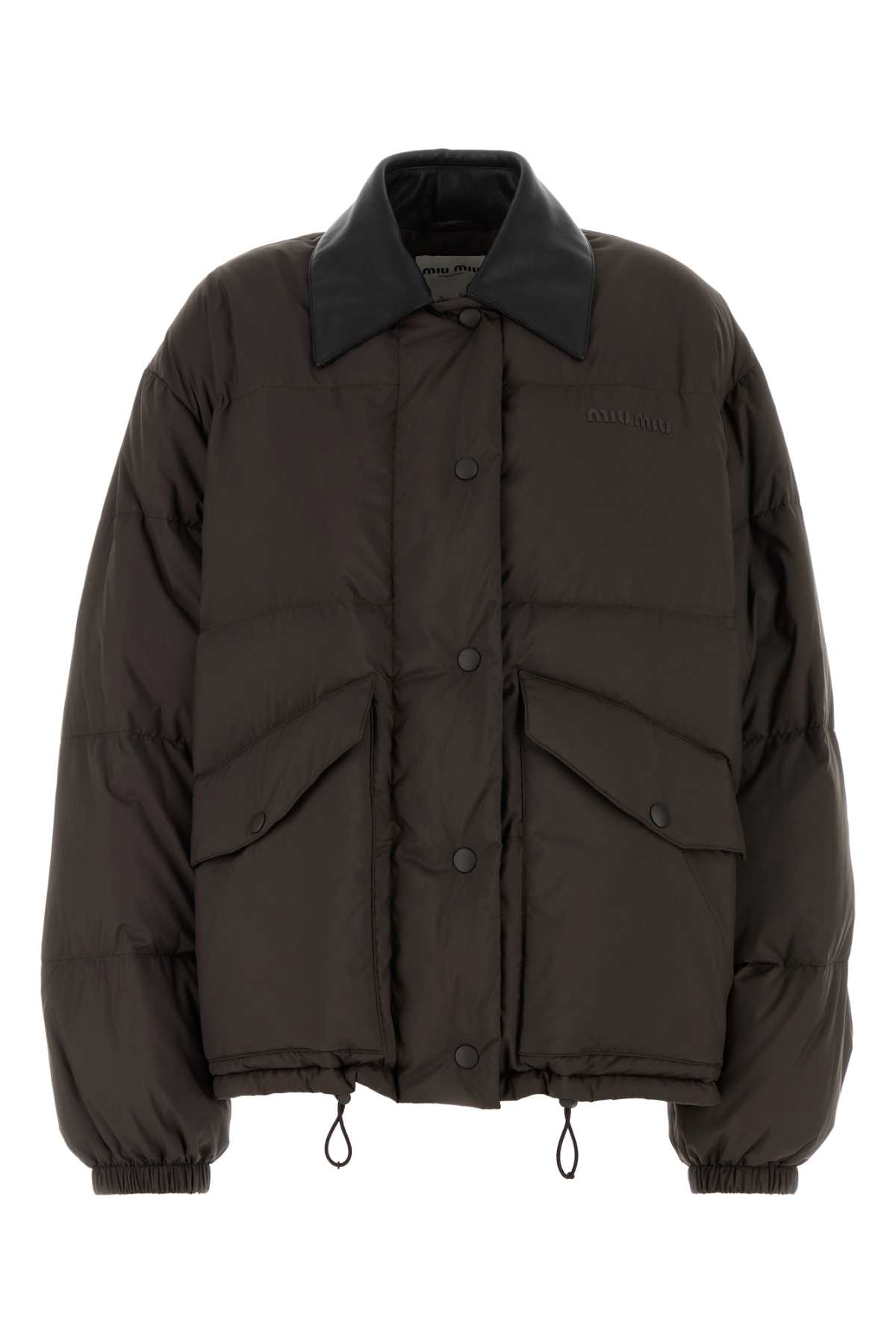 Miu Miu Dark Brown Polyester Oversize Down Jacket