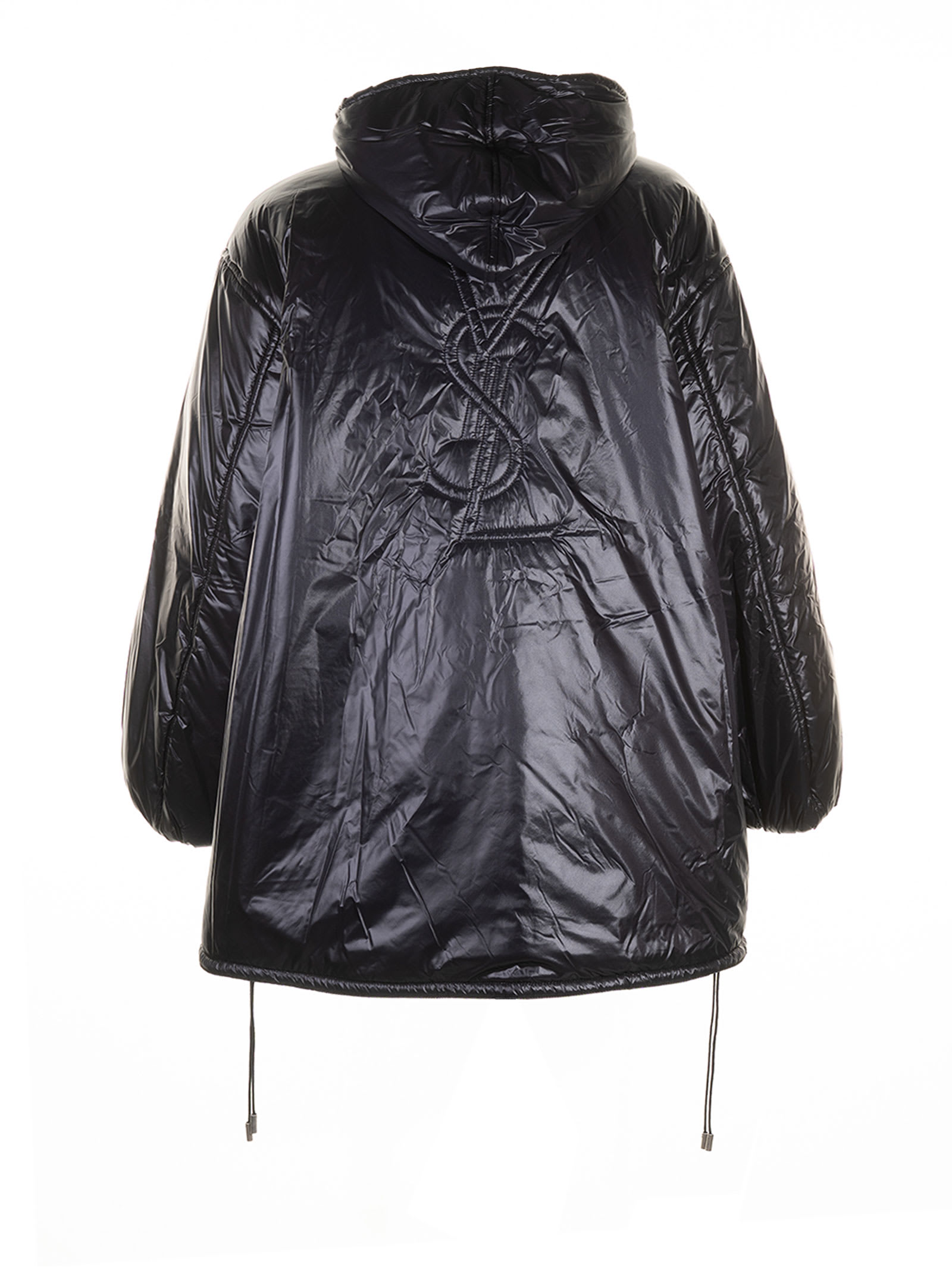 Saint Laurent Cassandre Oversized Hooded Coat In Noir