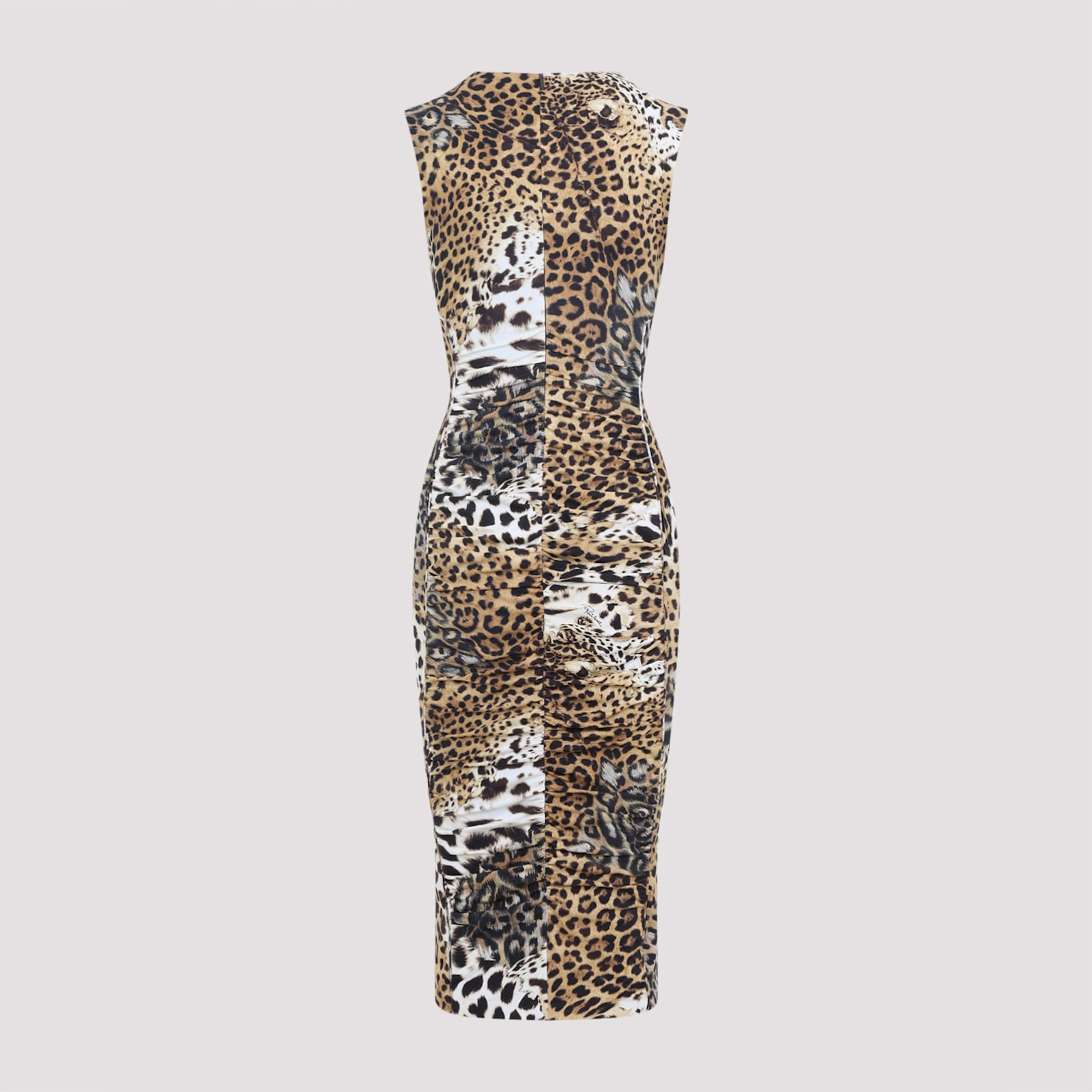 Roberto Cavalli Jaguar-print Gathered Midi Dress In Neutral