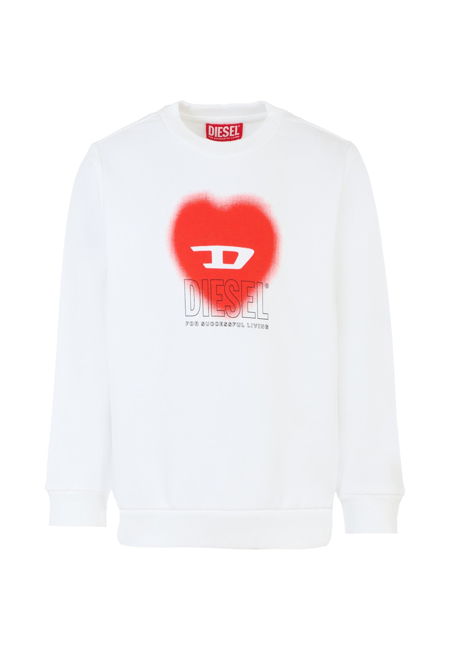 Diesel White Sweatshirt For Girl With Heart In White