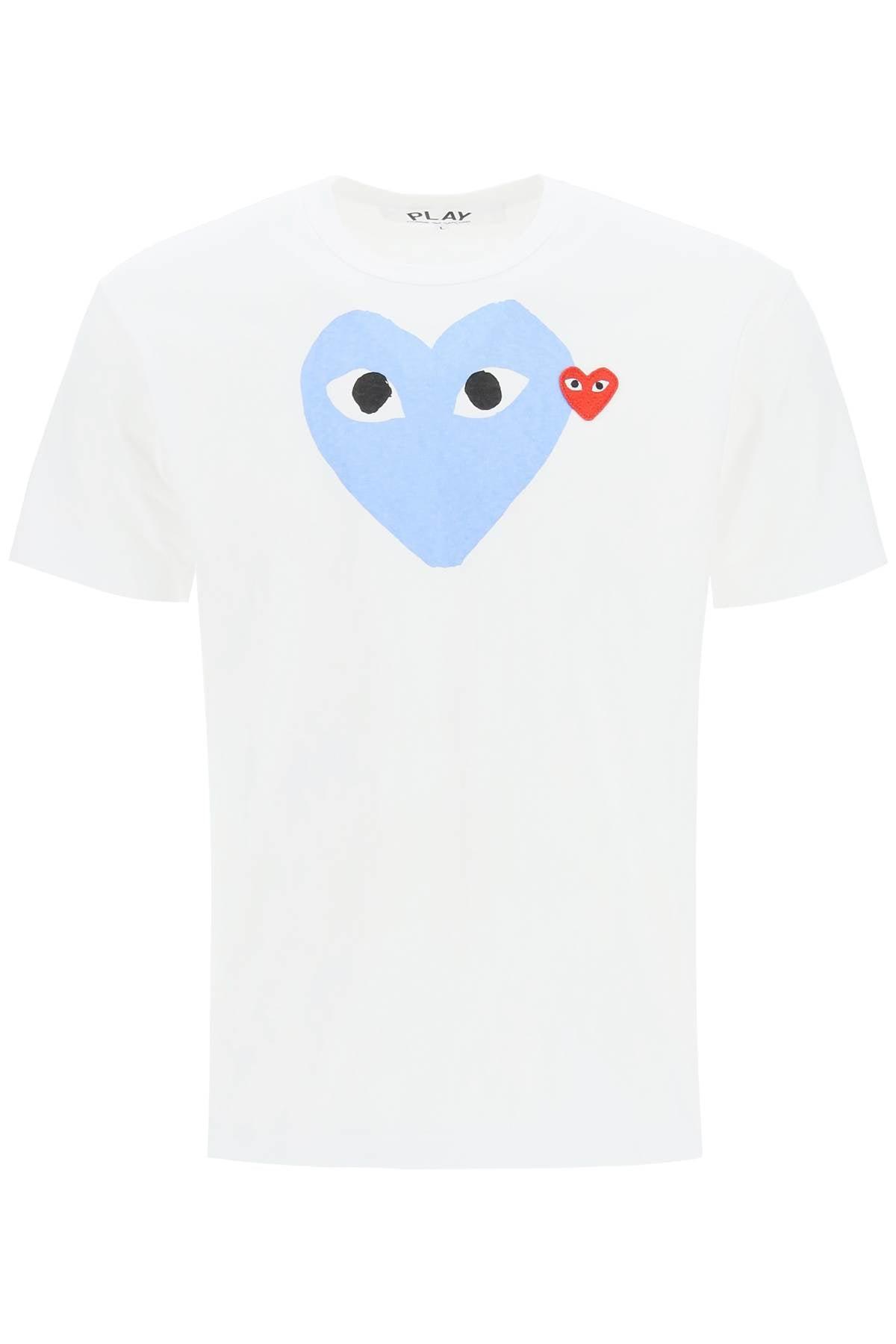 Shop Comme Des Garçons Play Heart Print Crewneck T-shirt In Blue