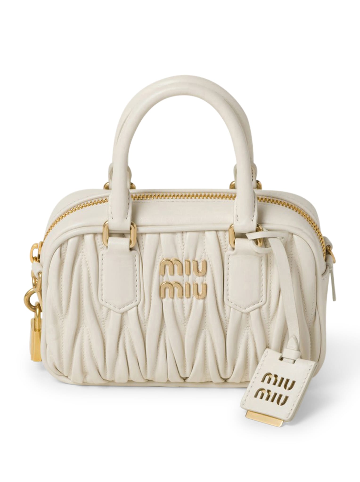 Miu Miu Zip Quilted Leather Top-handle Bag In White