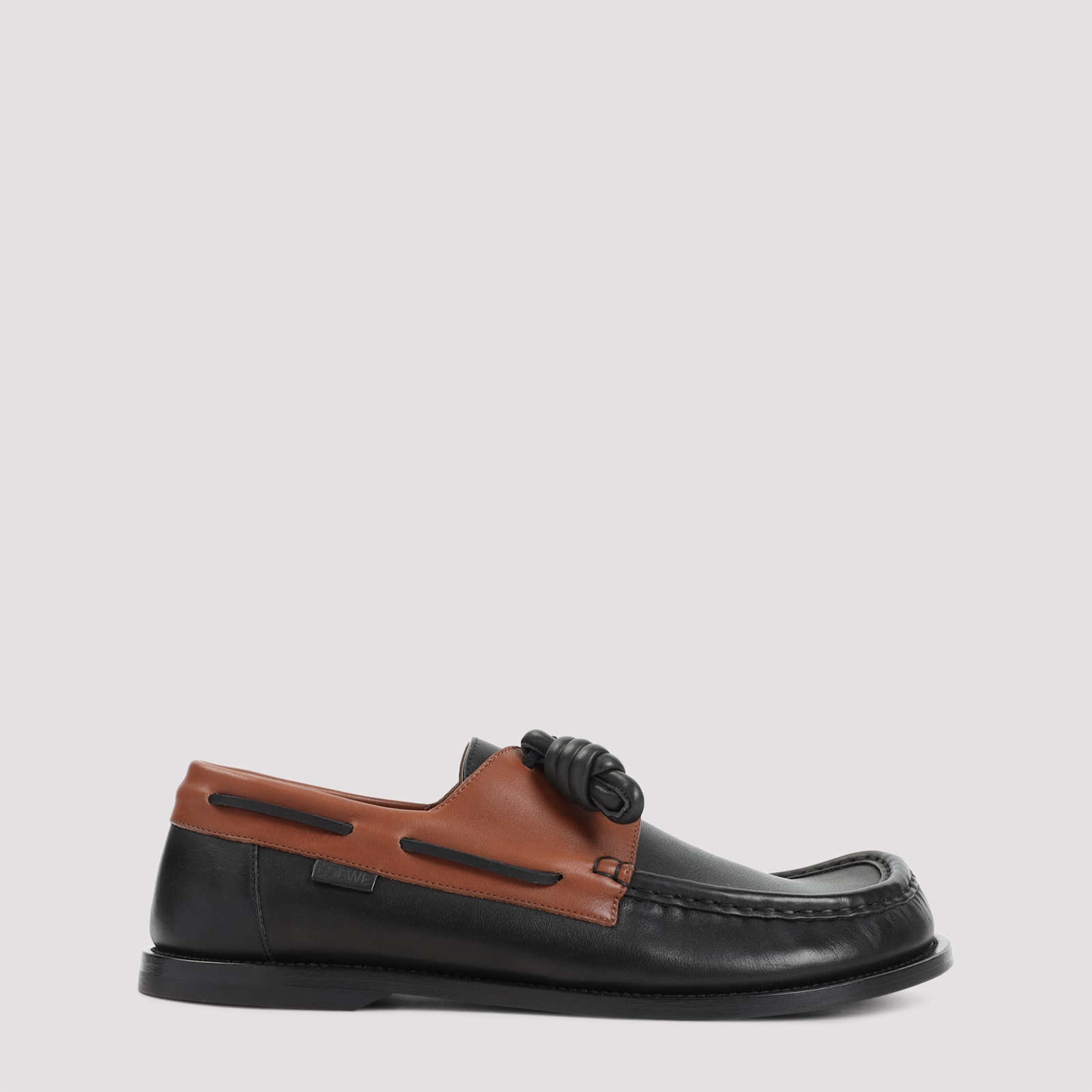Shop Loewe Campo Boat Shoe In Dark Caramel Black