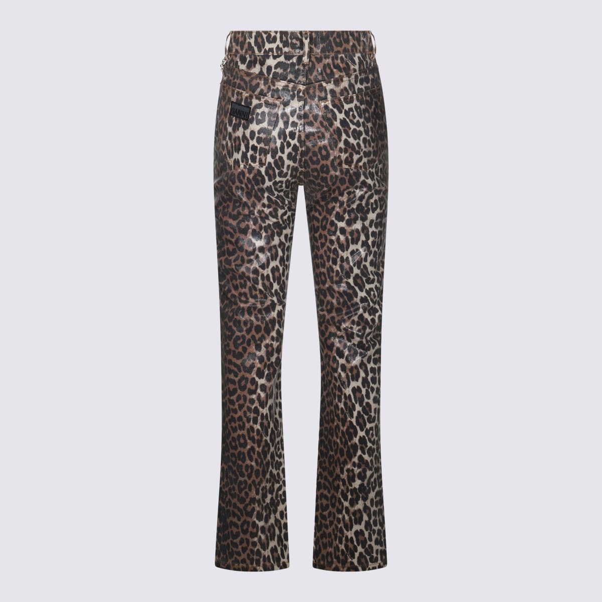 Ganni Leopard Cotton Jeans In Brown/neutrals