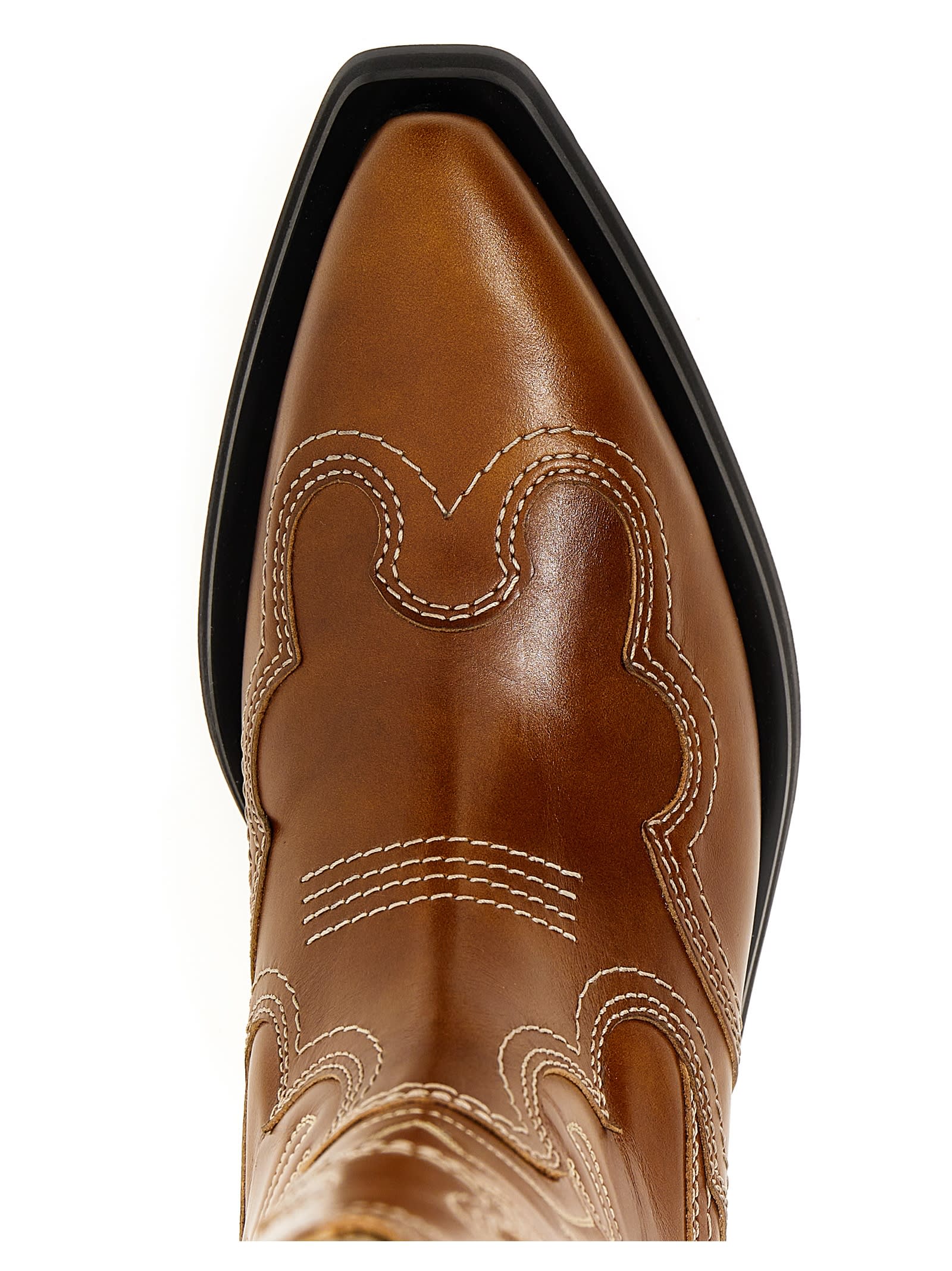 Shop Ganni Embroidered Western Boots In Tiger`s Eye
