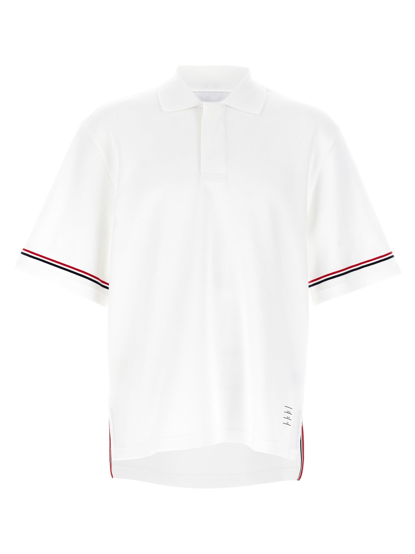 Thom Browne Rwb Stripe Cotton Polo Shirt In White