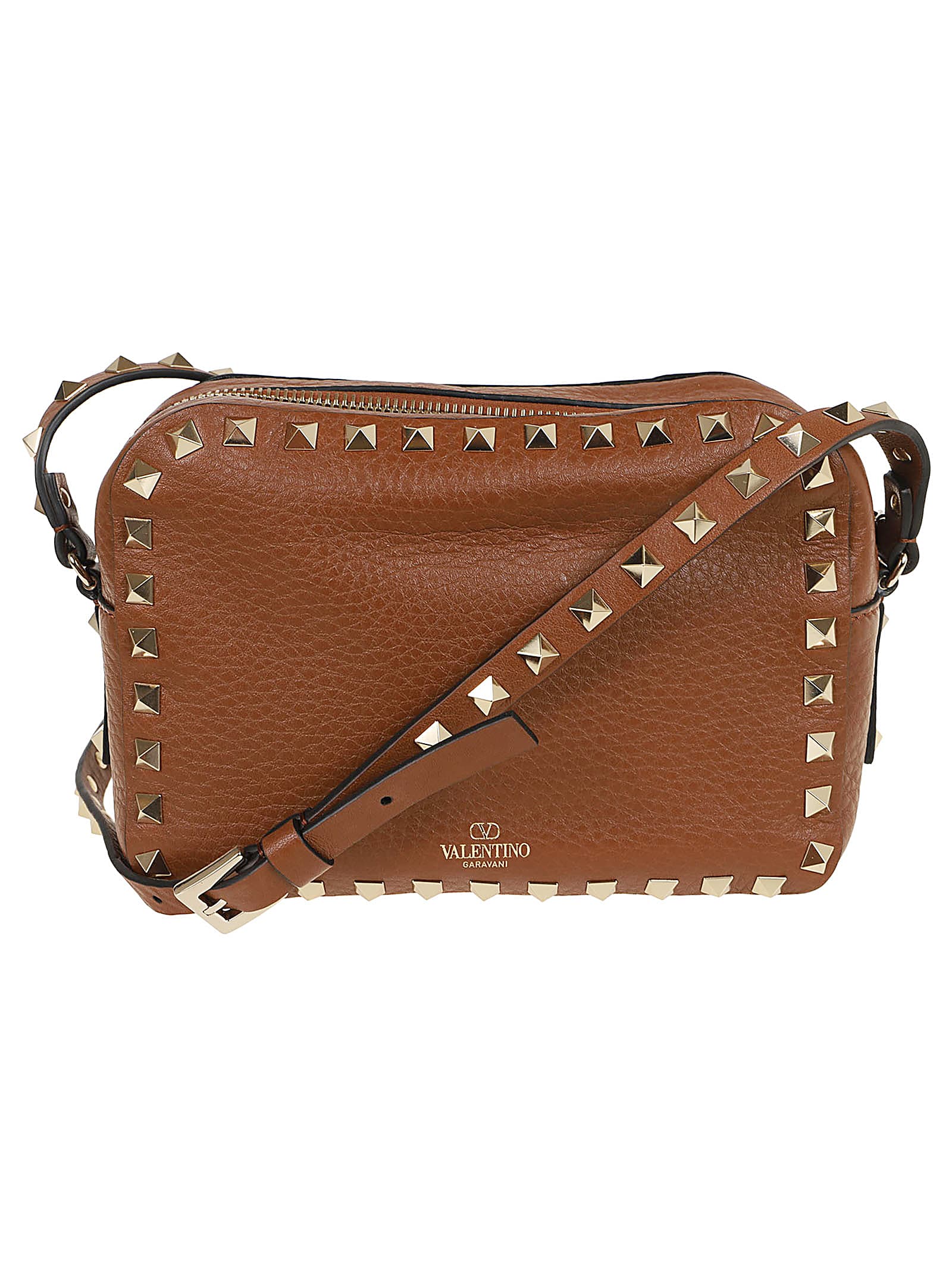 Shop Valentino Cross Body Bag Rockstud In Tobacco