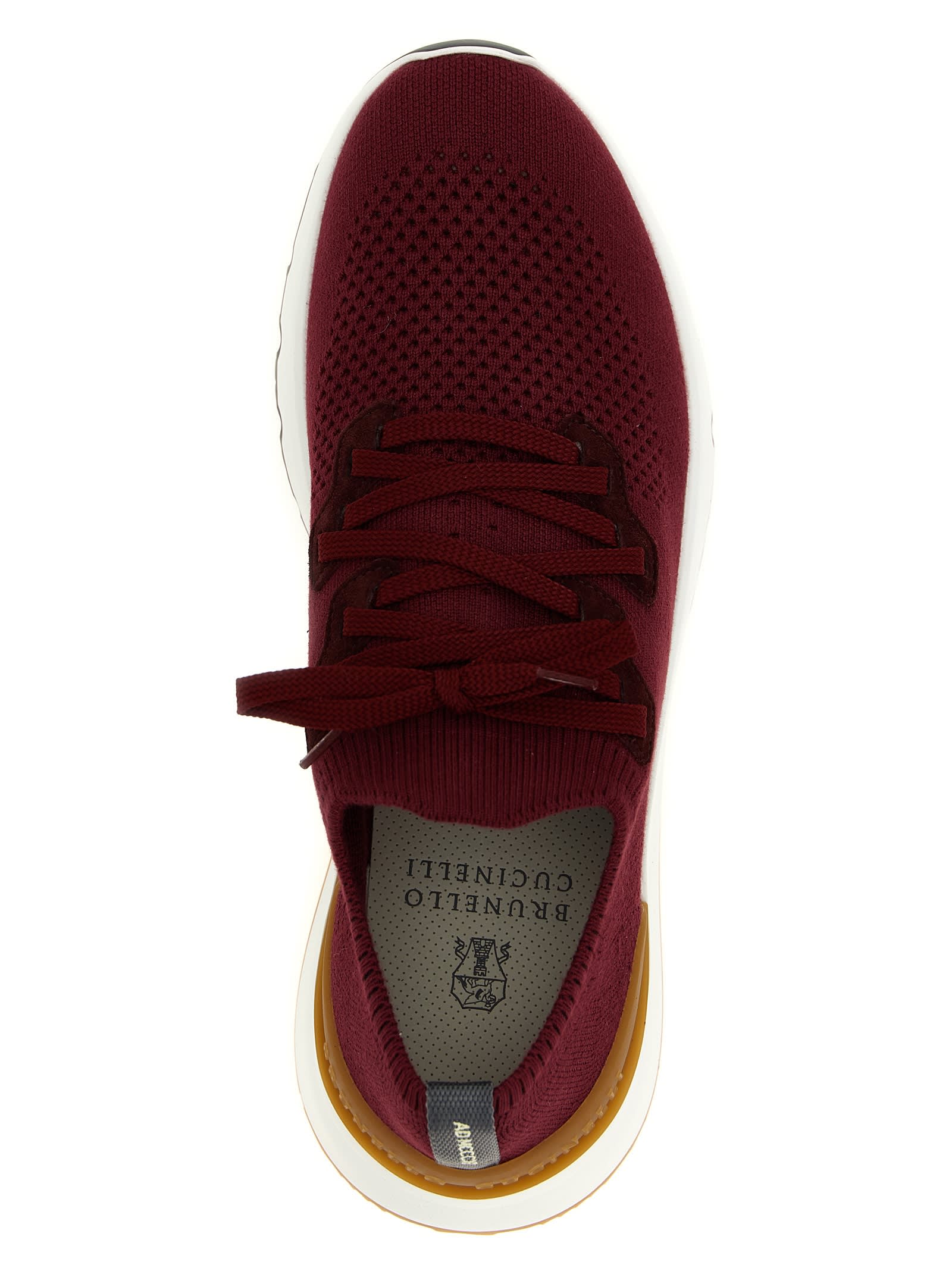 Brunello Cucinelli Knit Upper Sneakers Pull Tab Rubber Sole In Burgundy