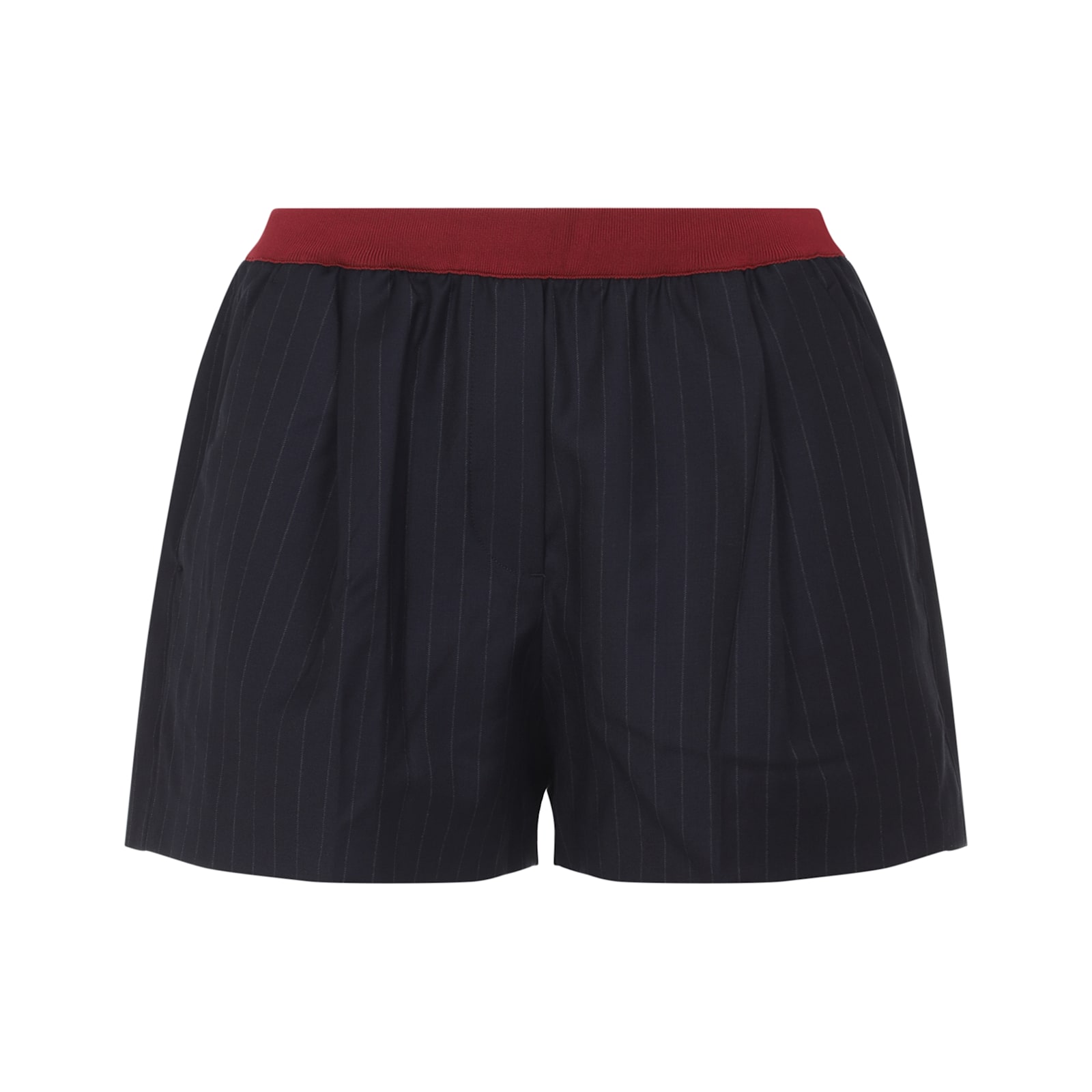 Miu Miu Virgin Wool Pinstriped Shorts In Blue