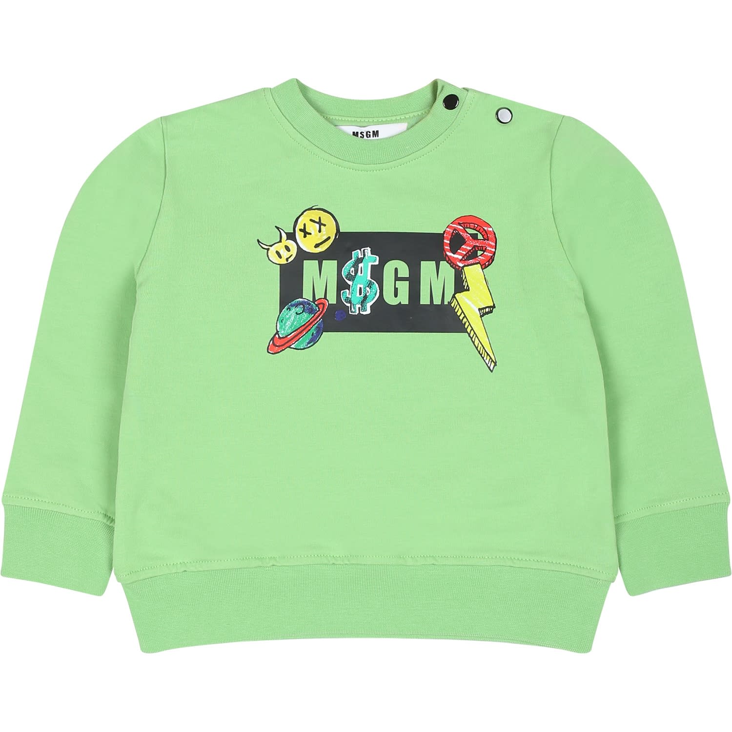 Shop Msgm Green Sweatshirt For Baby Boy With Logo And Print
