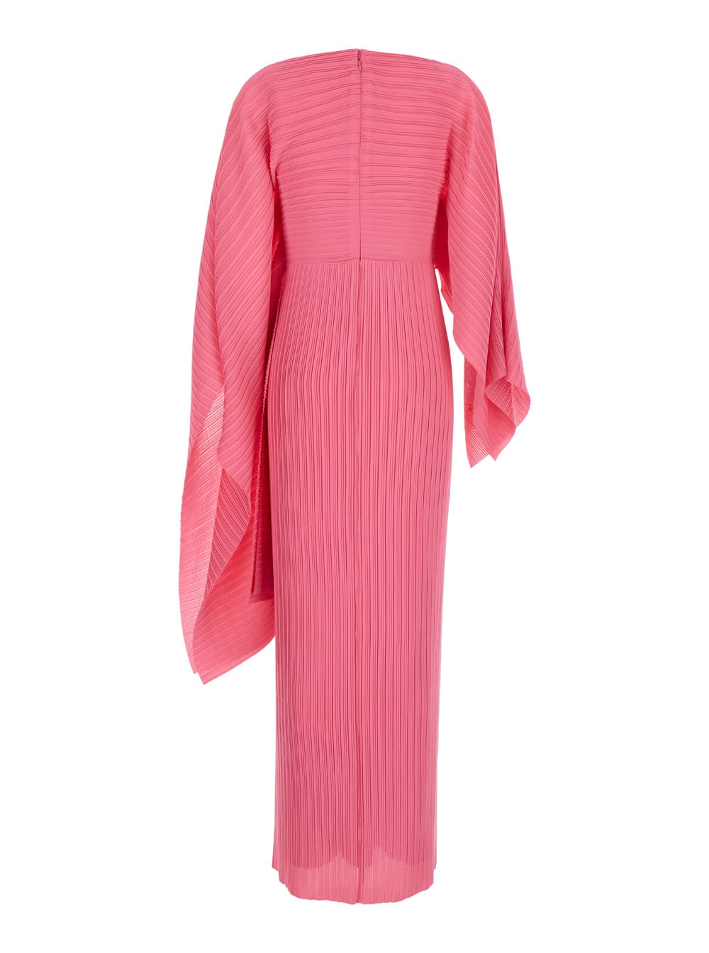 adami Maxi Pink Asymmetric Dress In Pleated Chiffon Woman