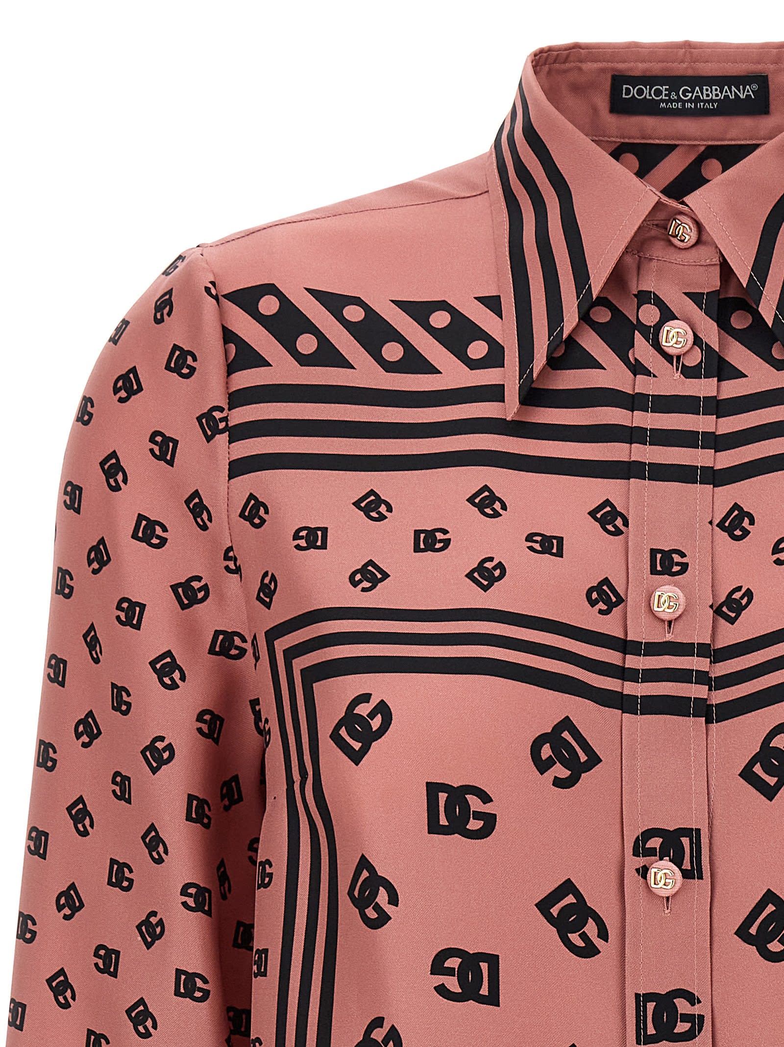 Dolce & Gabbana Silk Shirt With Collared Neck And Long Sleeves In Pink