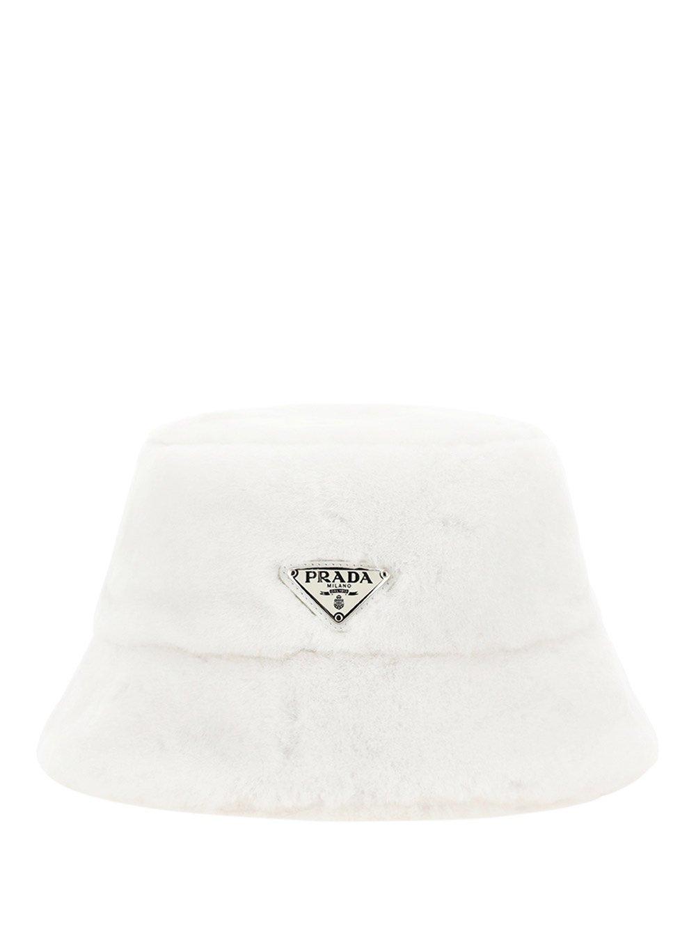 Prada Triangle Logo Shearling Bucket Hat