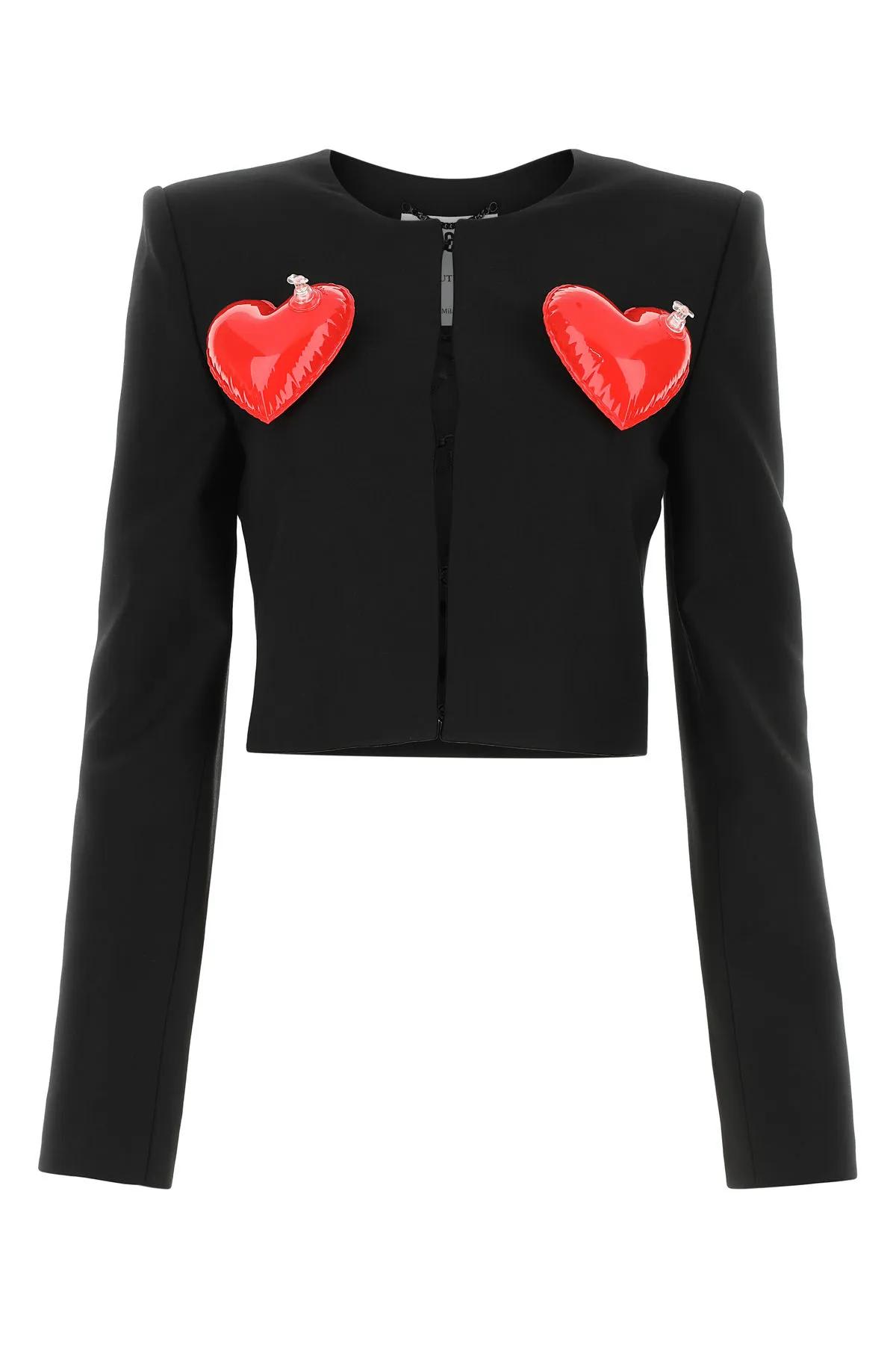 Shop Moschino Inflatable Heart Applique Cropped Jacket In Black