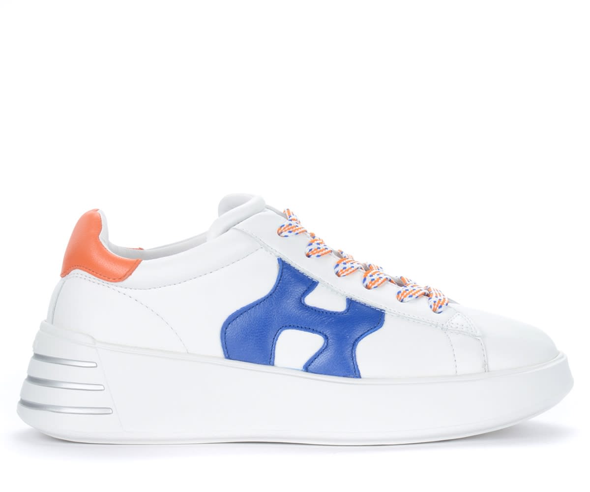 Hogan Rebel Sneakers In White, Blue And Orange Leather