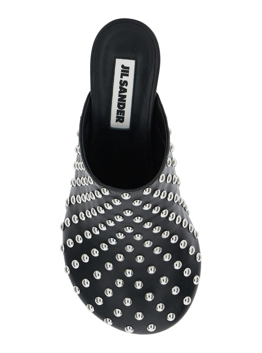 Jil Sander Black Mules With Low Heel And All-over Stud Embellishments In Leather Woman In Black