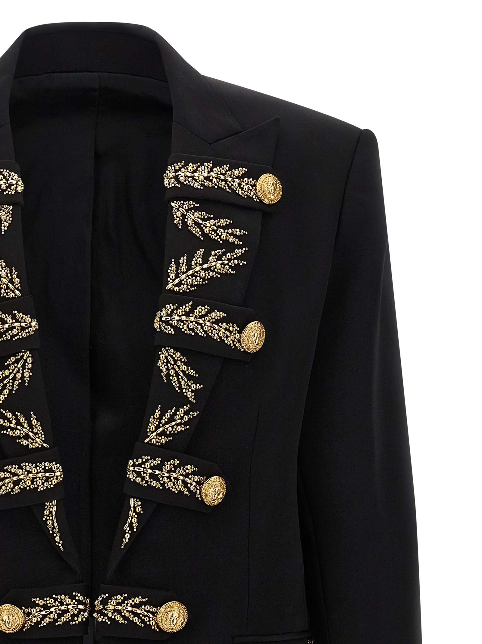 Balmain Blazer With Leaf Embroidery And Gold Buttons In Black