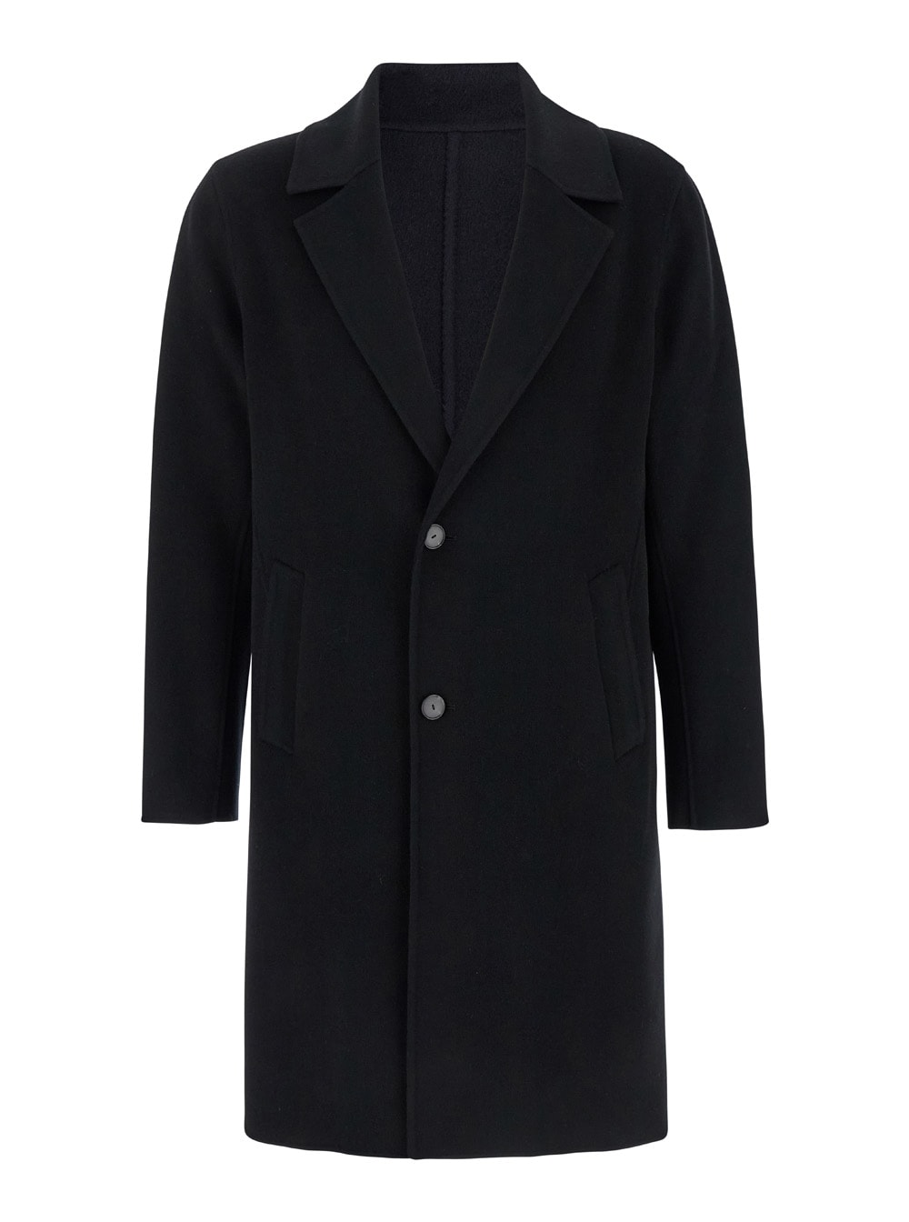 Black Coat With Classic Revers In Wool Man