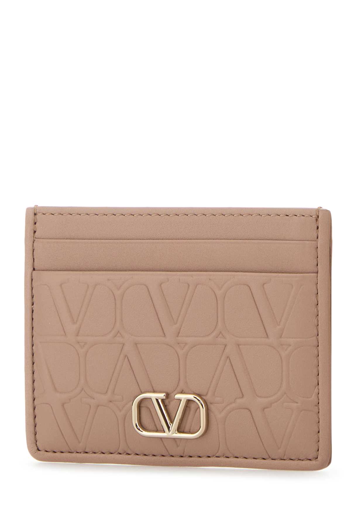 Shop Valentino Powder Pink Leather Vlogo Card Holder In Rosecannelle