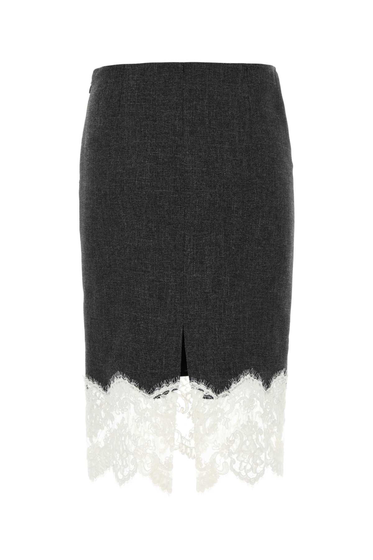Blumarine Stretch Viscose Blend Skirt With Lace Trim In Blackwhite