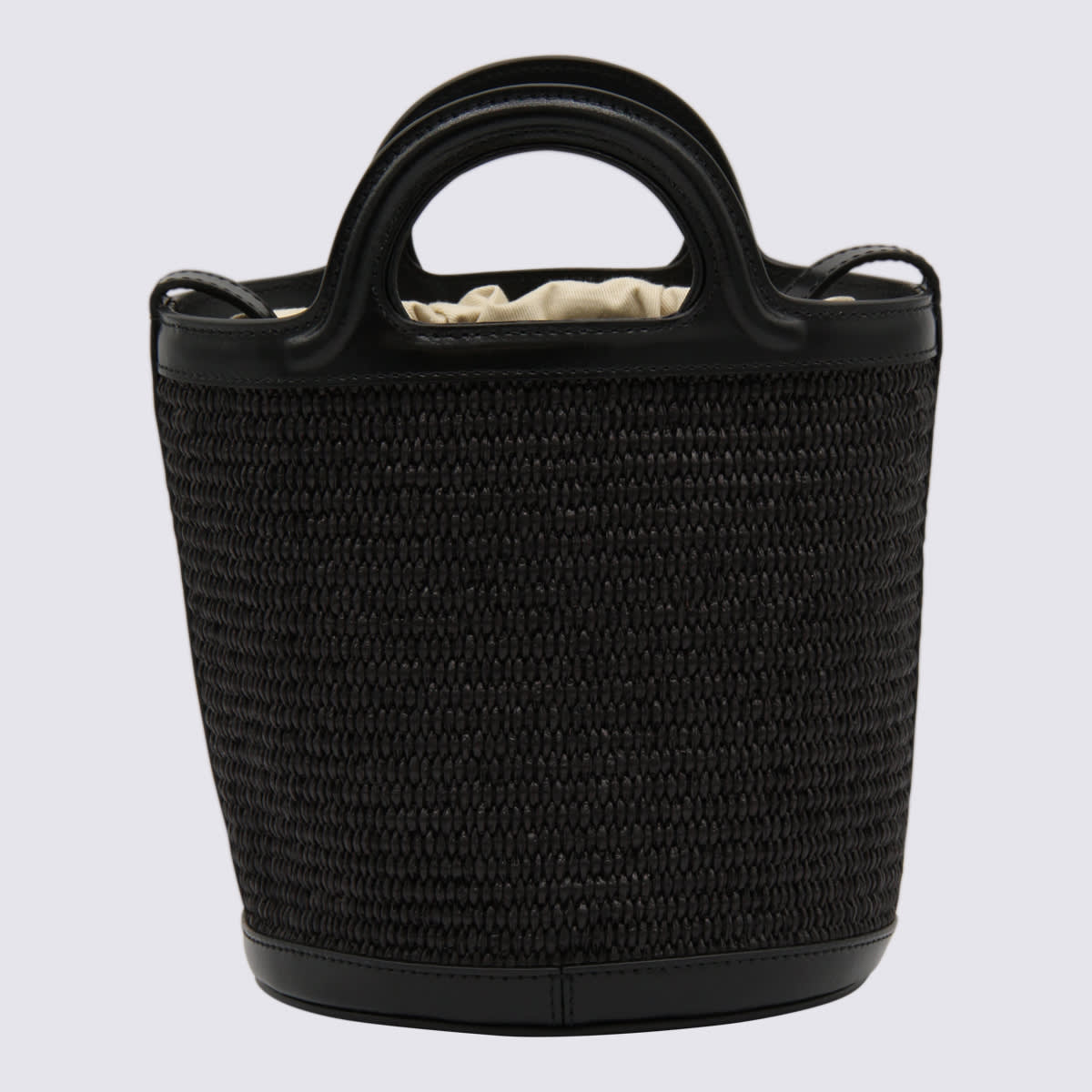 Shop Marni Black Raffia And Leather Tropicalia Mini Bucket Bag