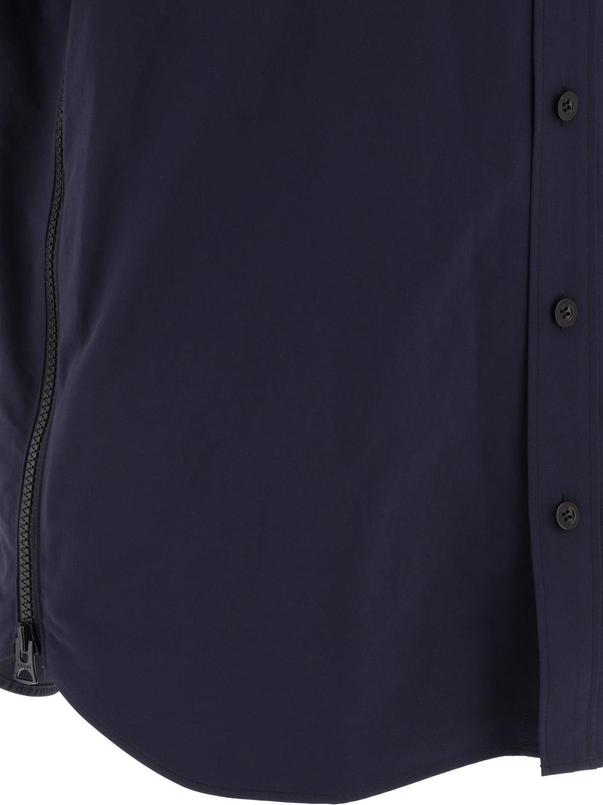 Shop Sacai Zip-pocket Detailed Short Sleeved Buttoned Shirt In Navy