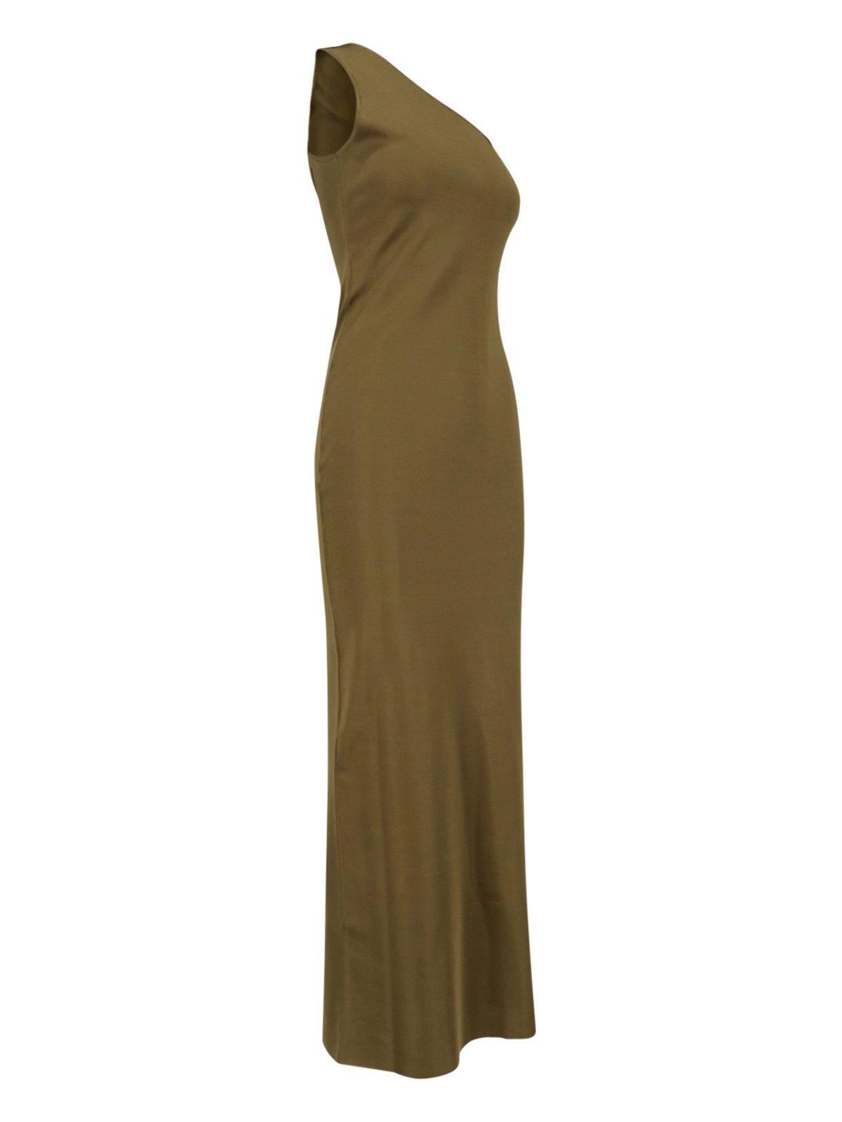 Shop Saint Laurent One-shoulder Maxi Dress In Green