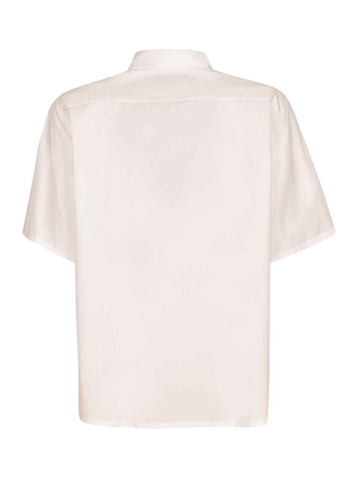Prada Rose-appliqué Short-sleeved Shirt In White