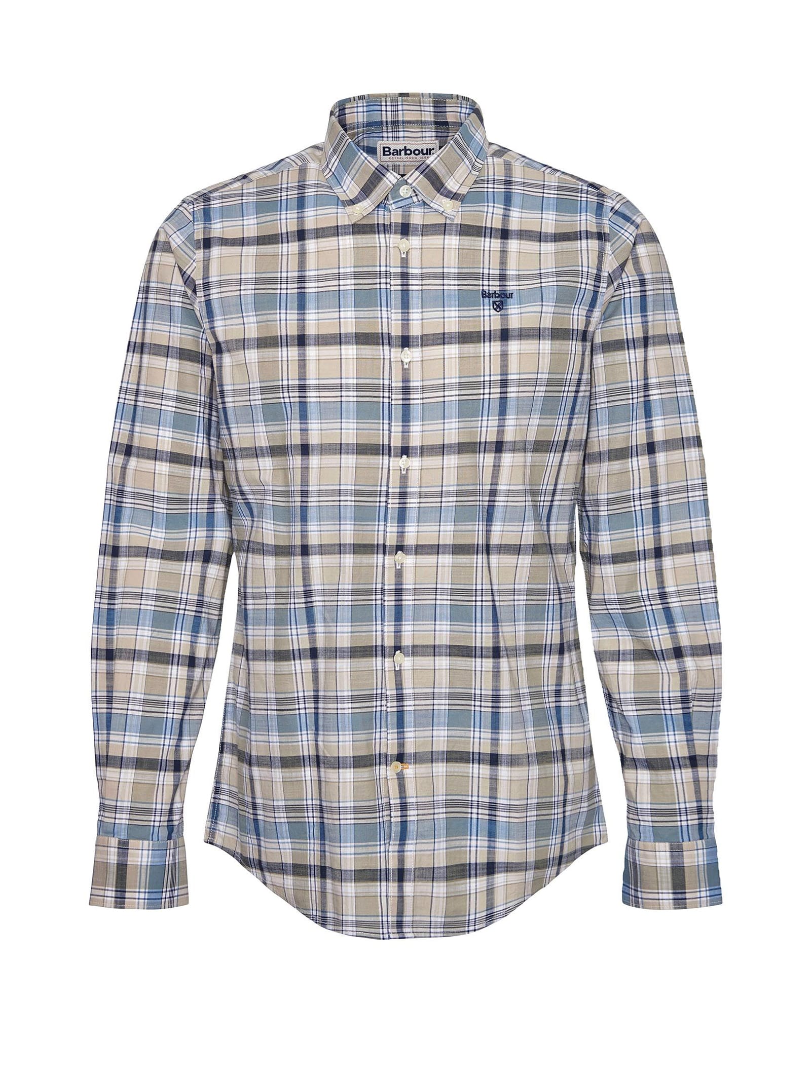 Shop Barbour Checked Shirt With Logo In Stone