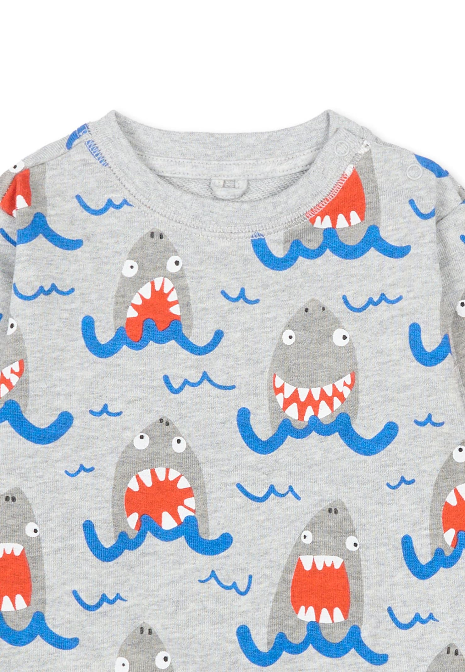 Stella Mccartney Melanged Grey Sweathsirt With Sharks For Baby Boy In Gray