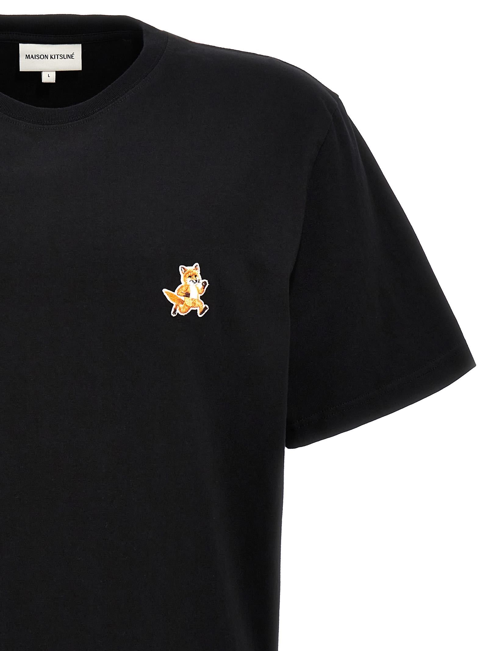 Maison Kitsuné Black T-shirt With Fox Head Patch In Cotton In Black