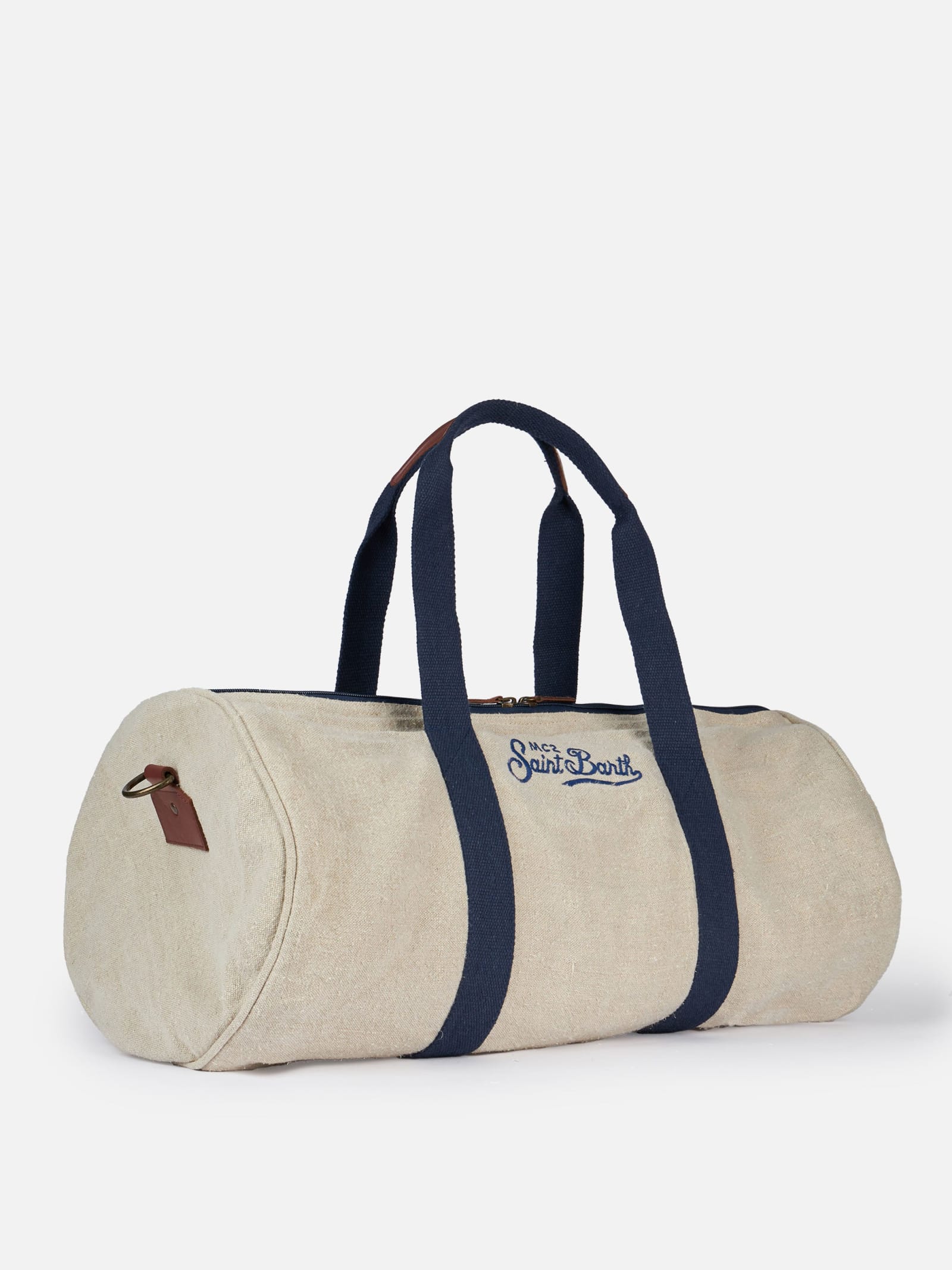 Mc2 Saint Barth Natural Linen Travel Duffle Bag Jetleg In White