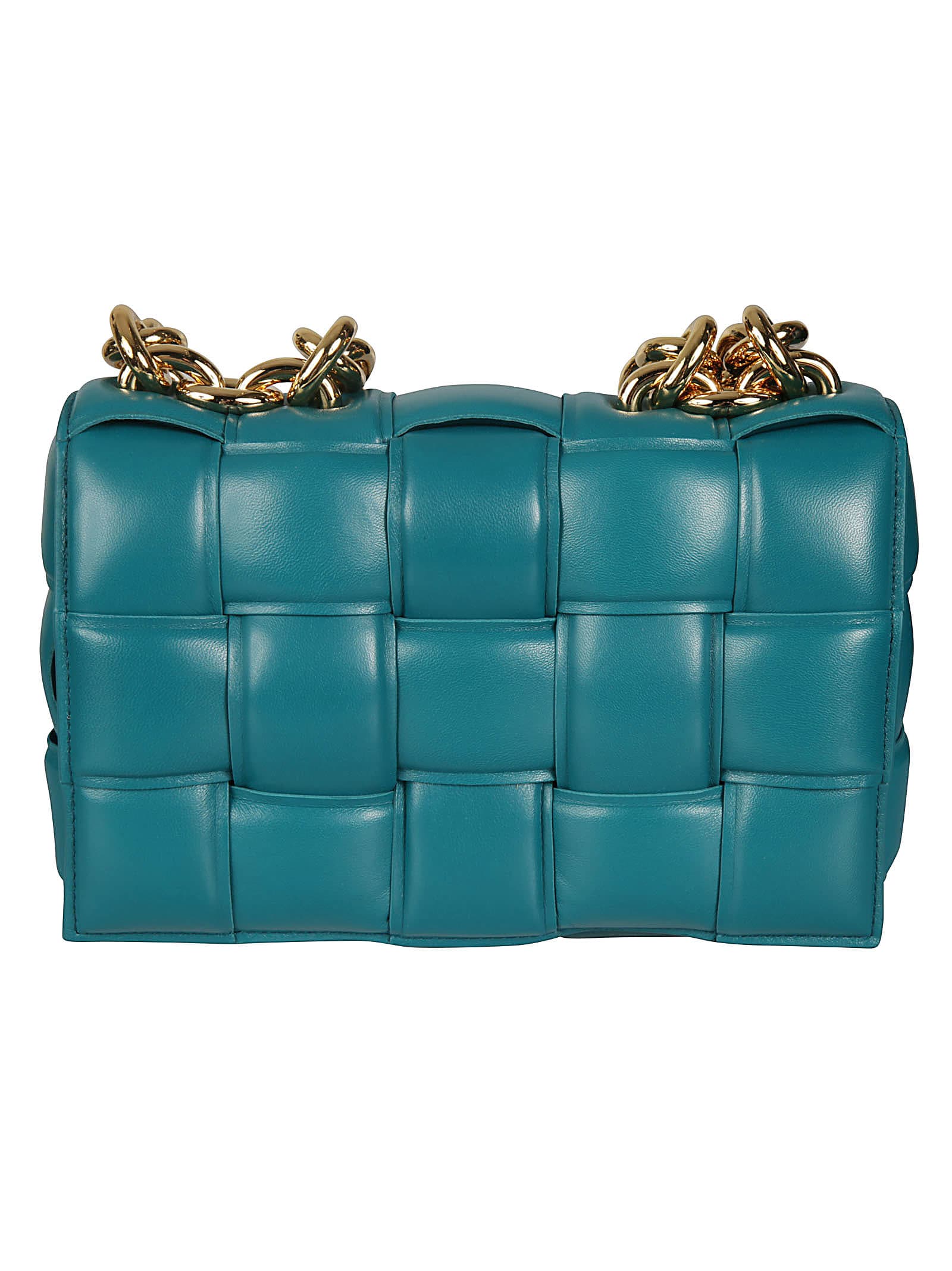 Bottega Veneta Woven Flap Chain Shoulder Bag In Light Blue