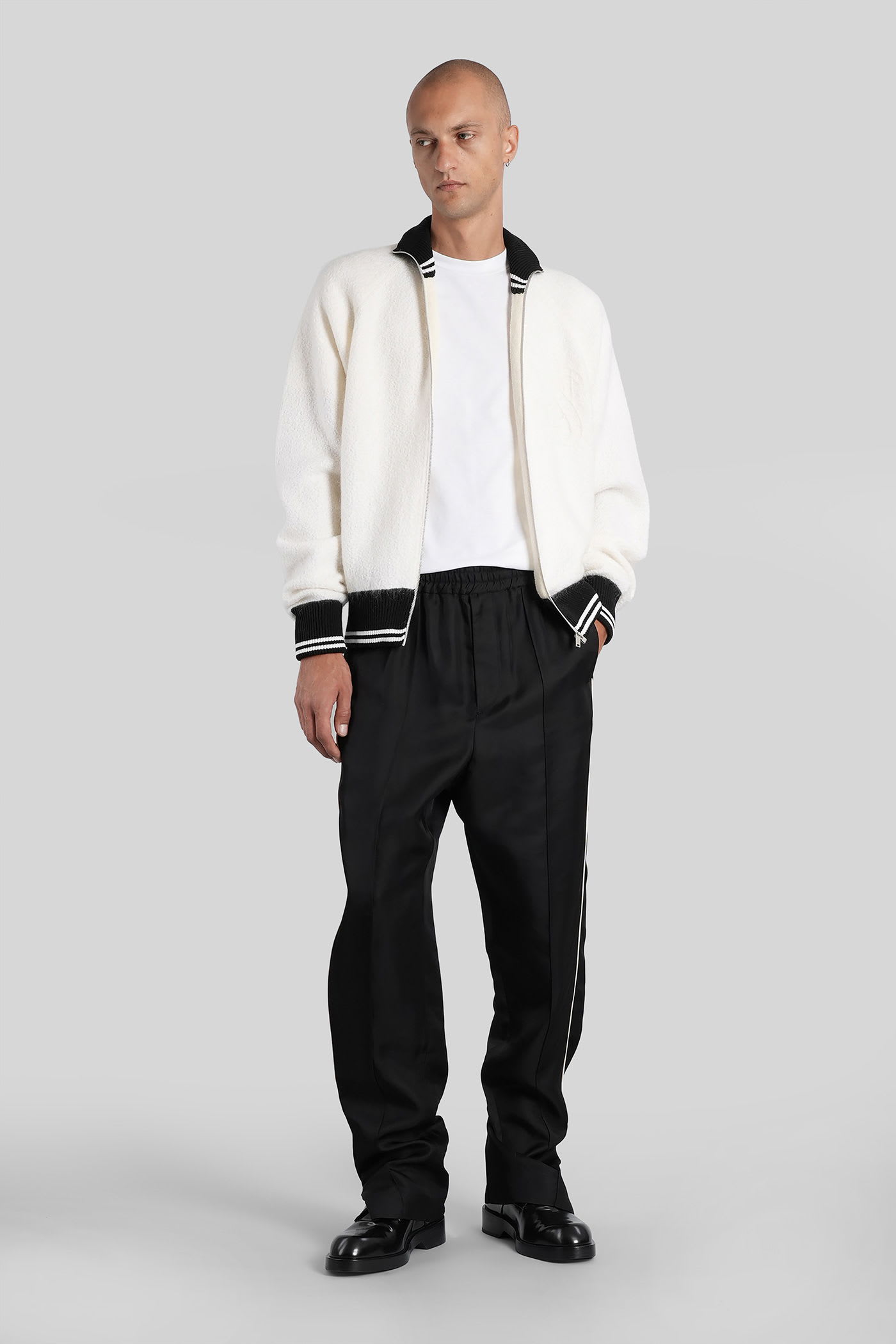 Jil Sander Hn Ls Zip Up Jkt Knitwear In White Wool In Animal Print
