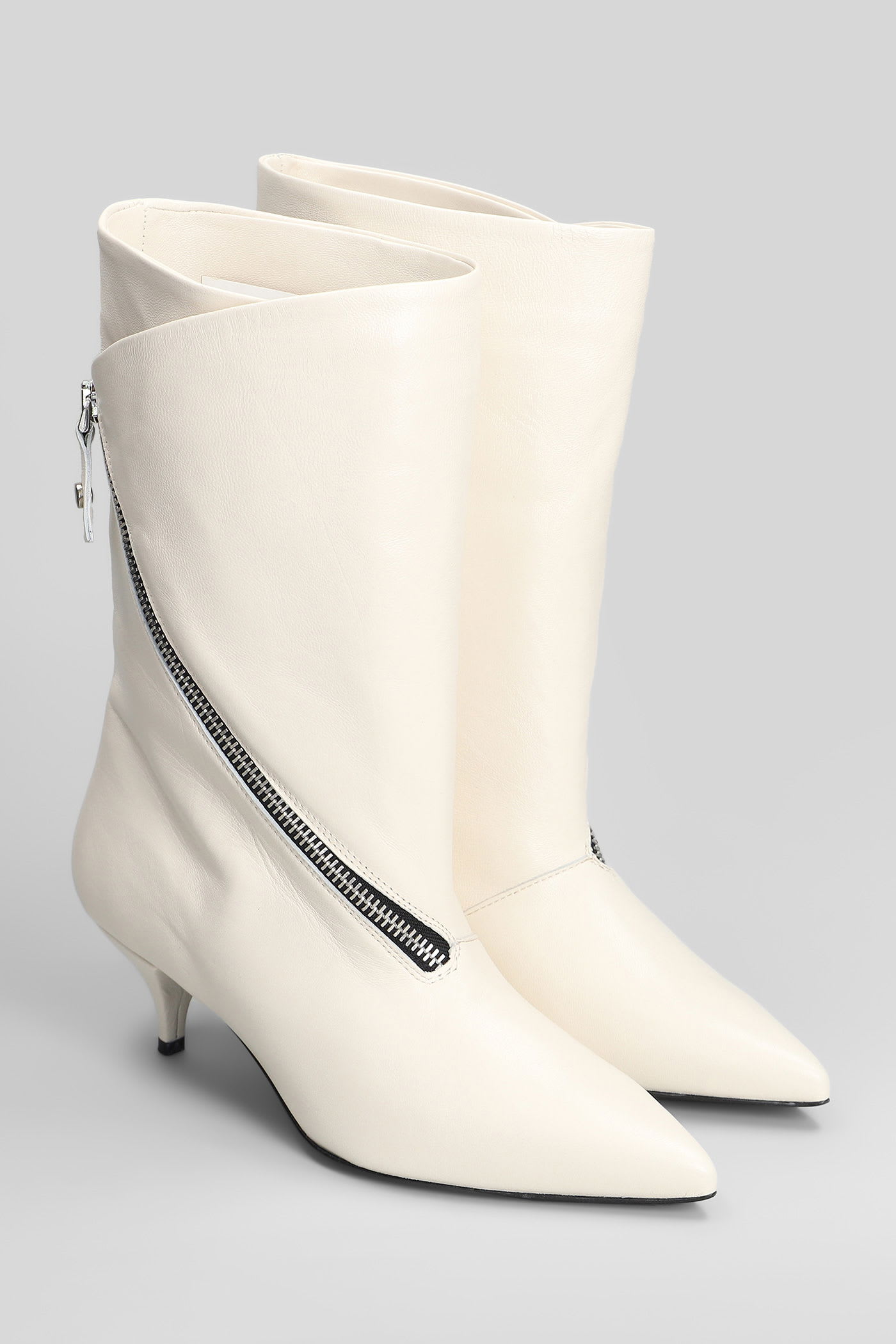 Alchimia High Heels Ankle Boots In Beige Leather In White