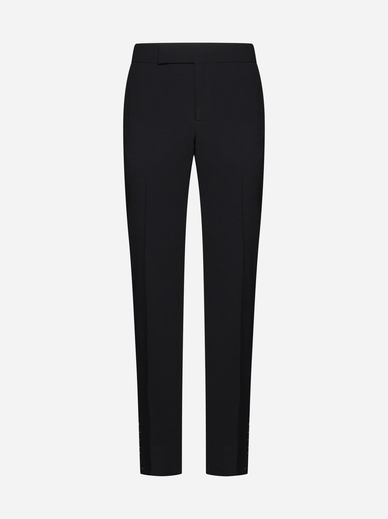 Shop Giorgio Armani Rhinestoned Wool Tuxedo Trousers In Black Beauty