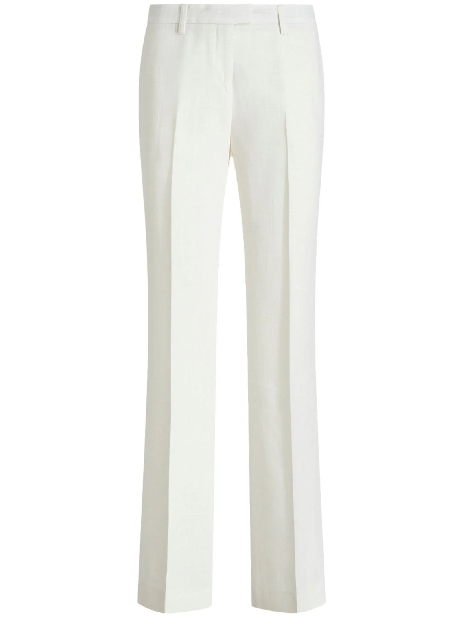 Shop Etro Straight-leg Slub Fabric Trousers In White