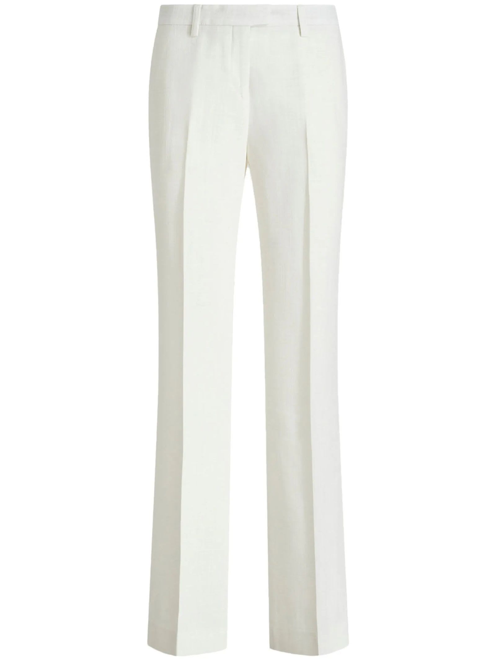 Etro Straight-leg Slub Fabric Trousers In White