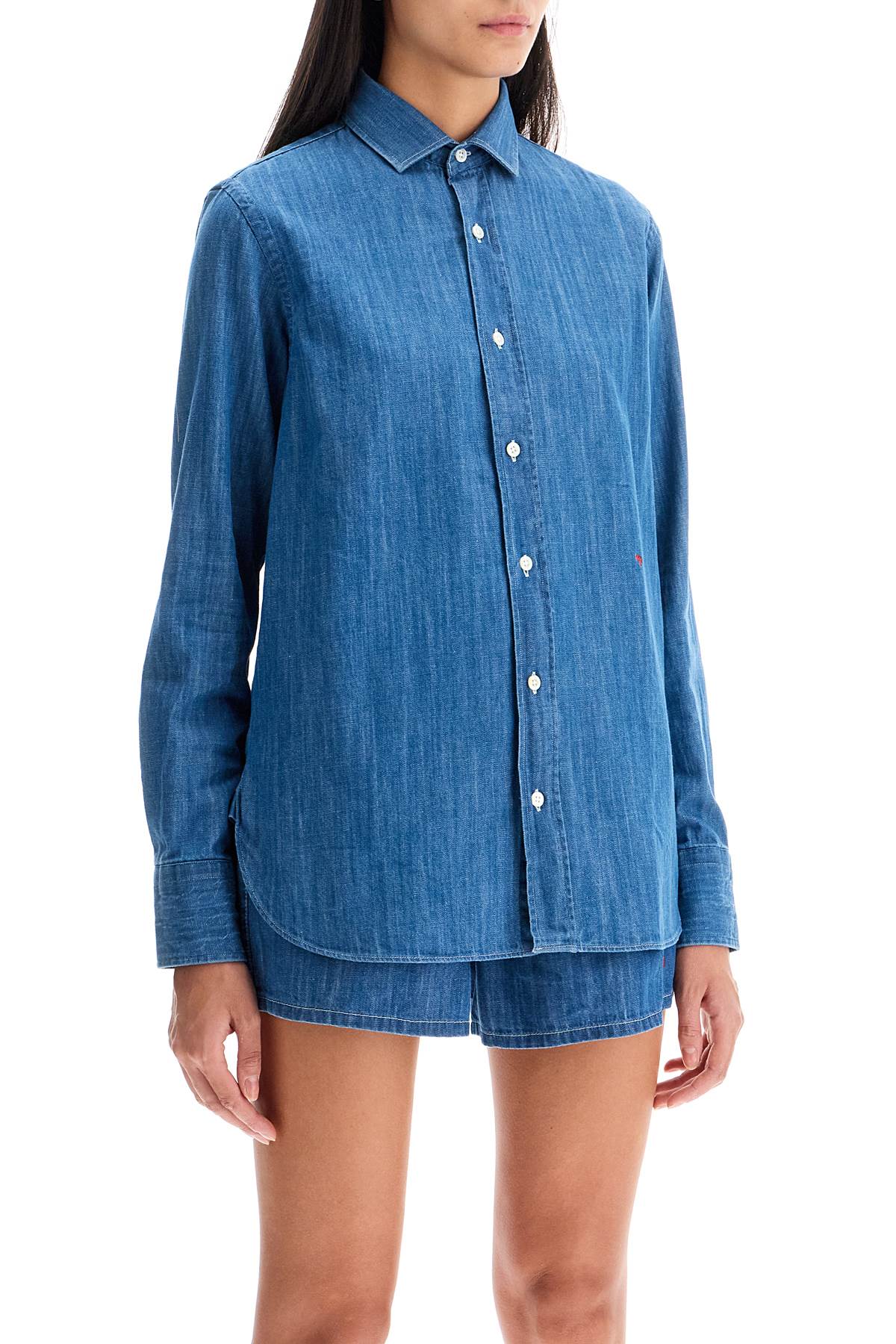 Shop Hommegirls Chambray Shirt In Blue White (blue)