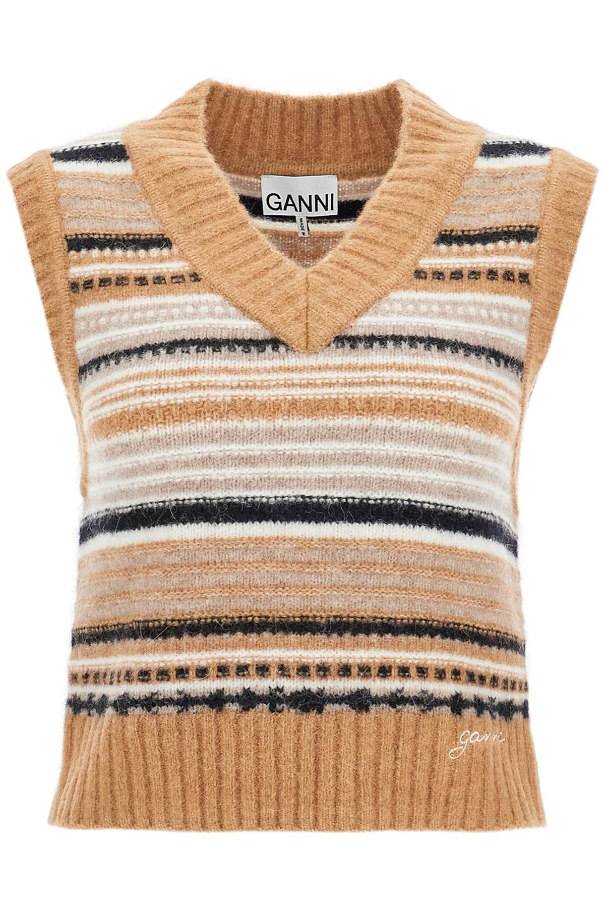 Shop Ganni Soft Striped Knit Vest With A Comfortable In Tigers Eye (beige)