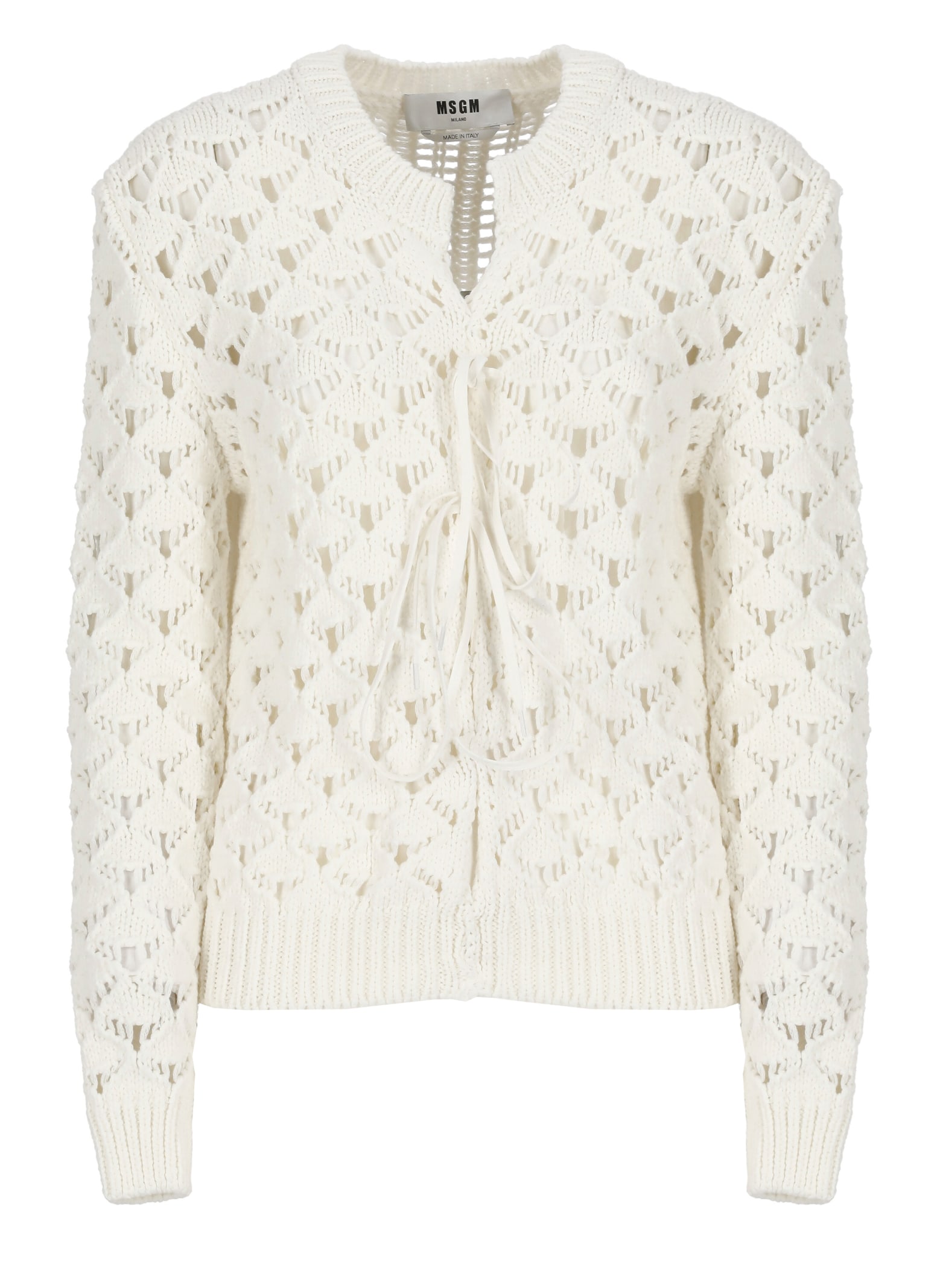 Shop Msgm Crochet Cardigan In White