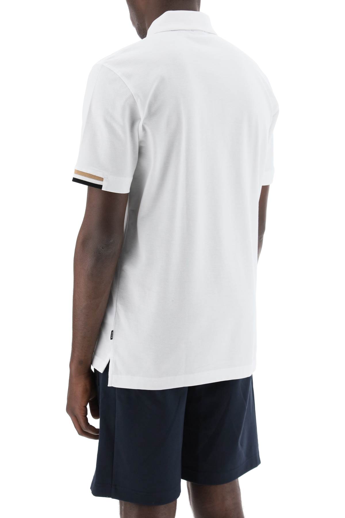 Shop Hugo Boss Parlay Polo Shirt With Stripe Detail In White (white)