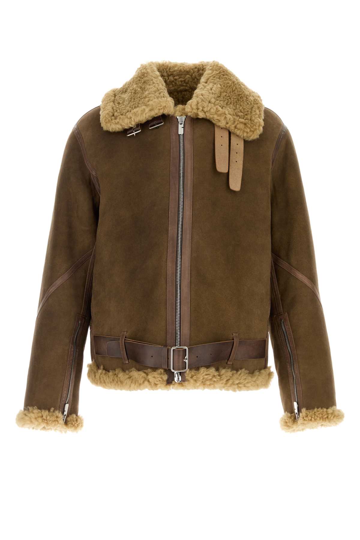 Shop Burberry Brown Shearling Jacket In Moss