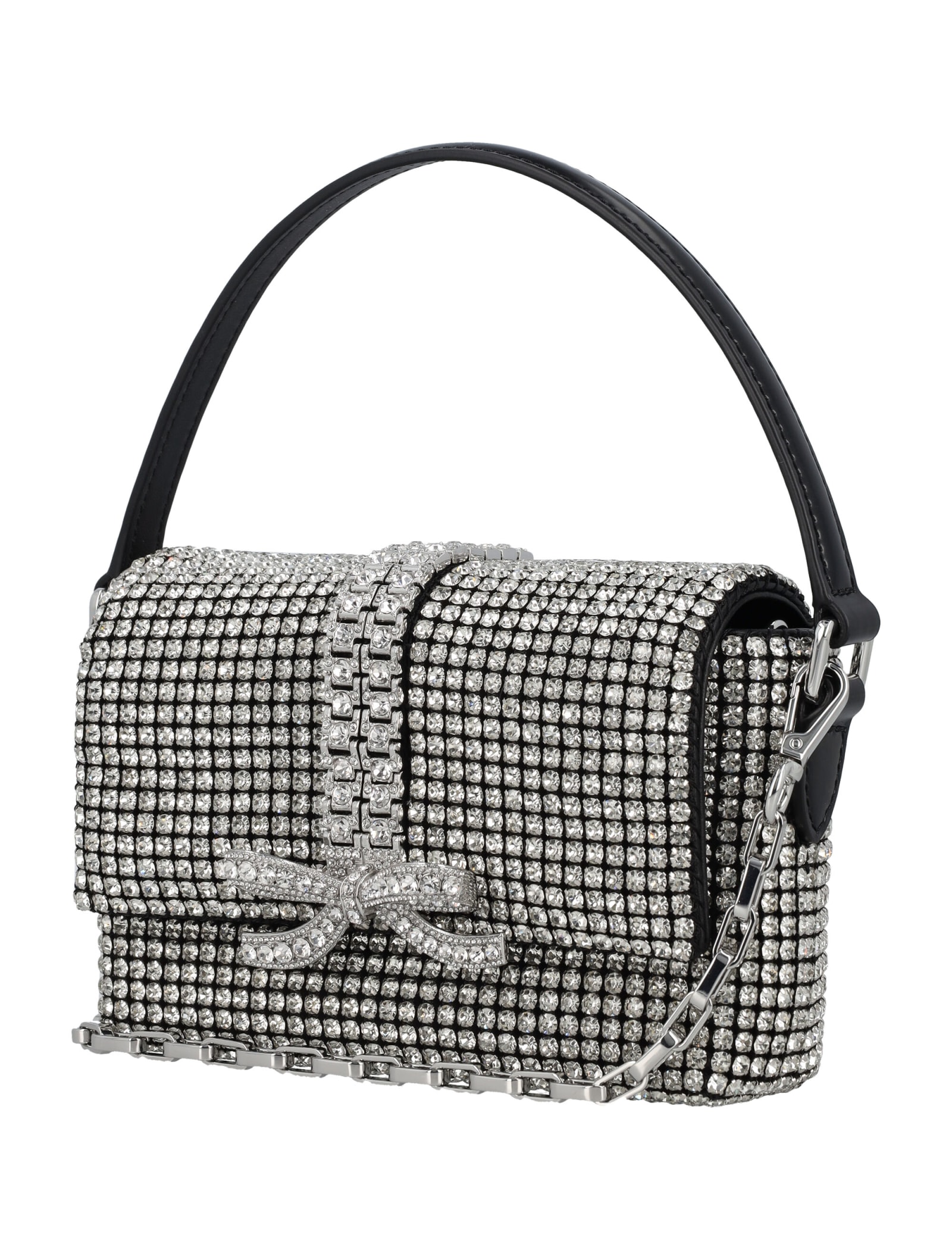 Shop Self-portrait Rhinestone Micro Bag In Silver