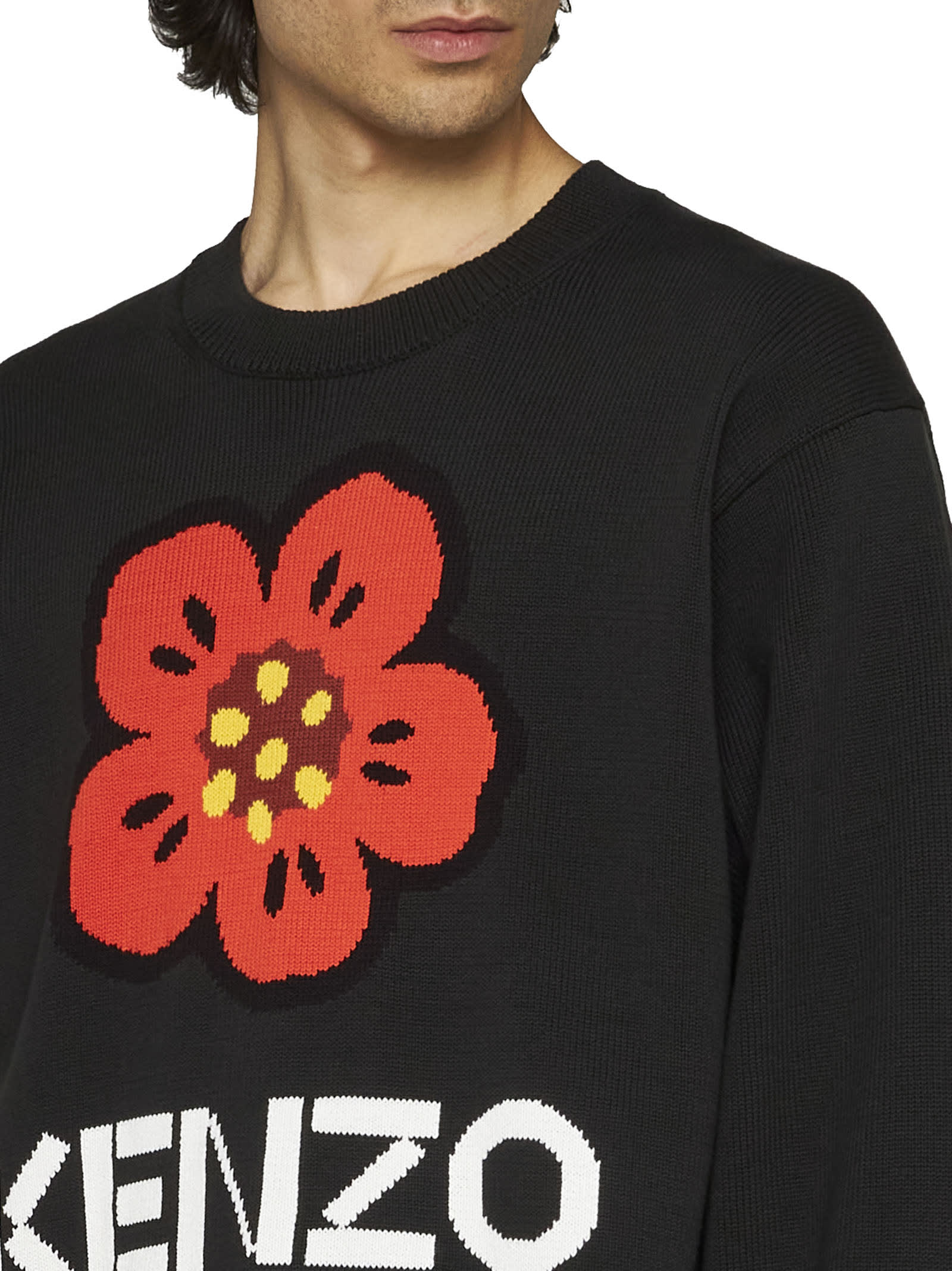 Kenzo Boke Flower Wool Sweater In Black