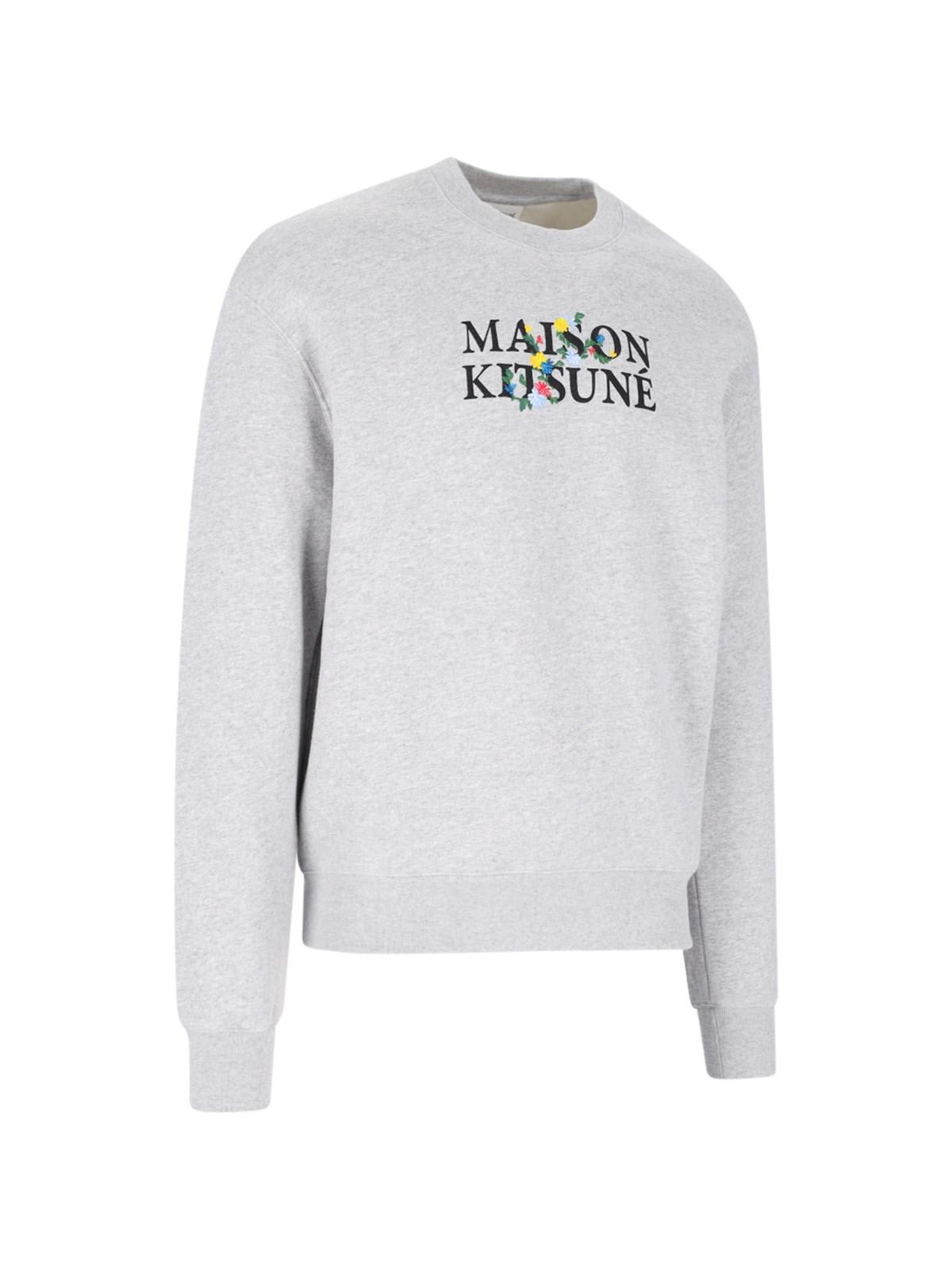 Shop Maison Kitsuné Embroidery Crewneck Sweatshirt In Grey