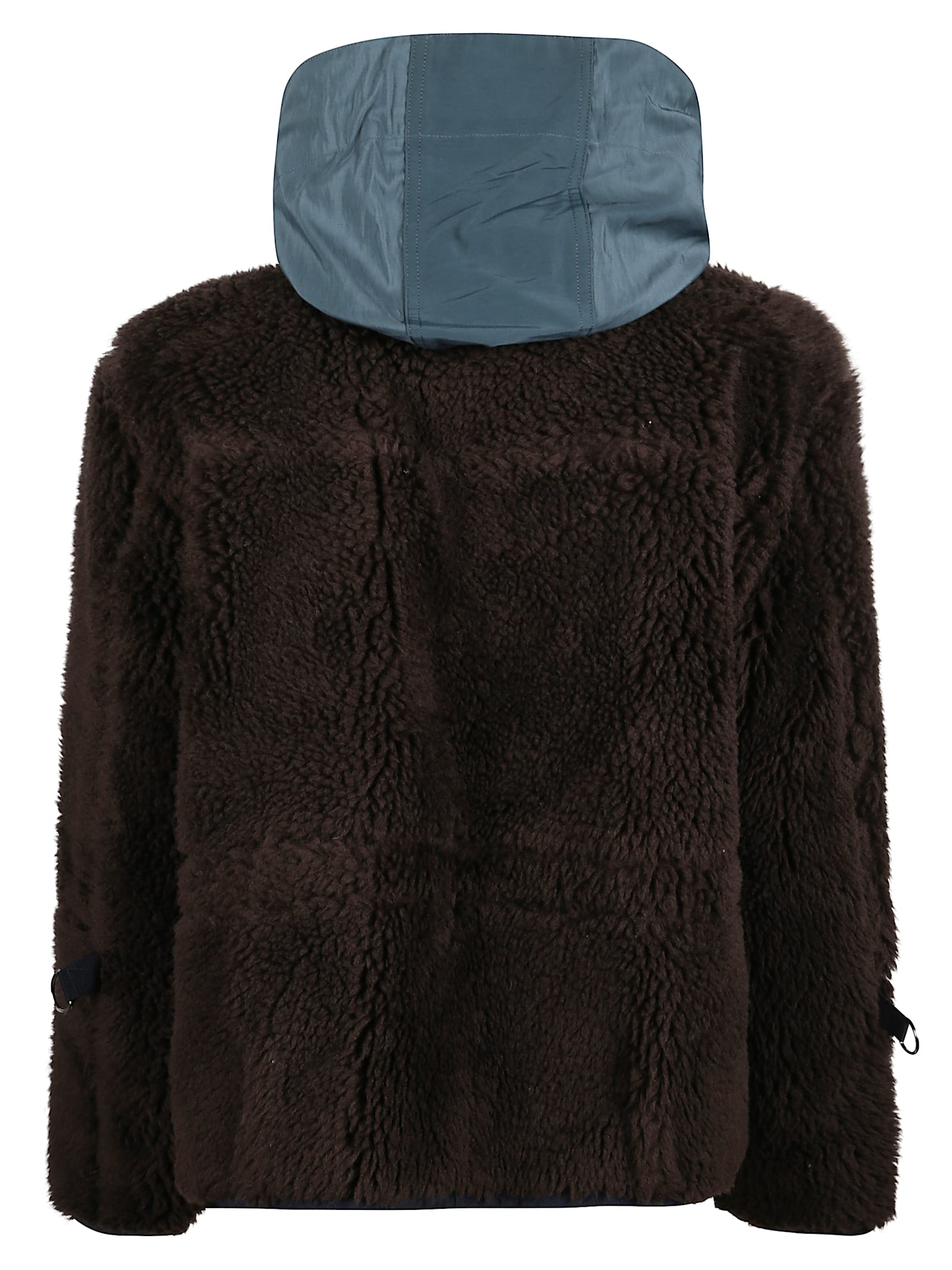 Sacai High-collar Hooded Wool Jacket In Multi