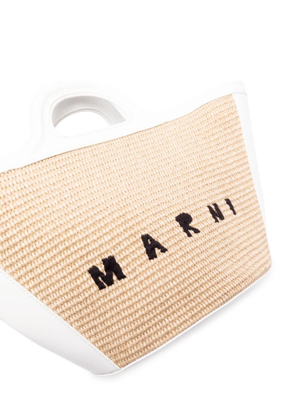 MARNI SMALL TROPICALIA SUMMER BAG IN WHITE LEATHER AND NATURAL RAFFIA 