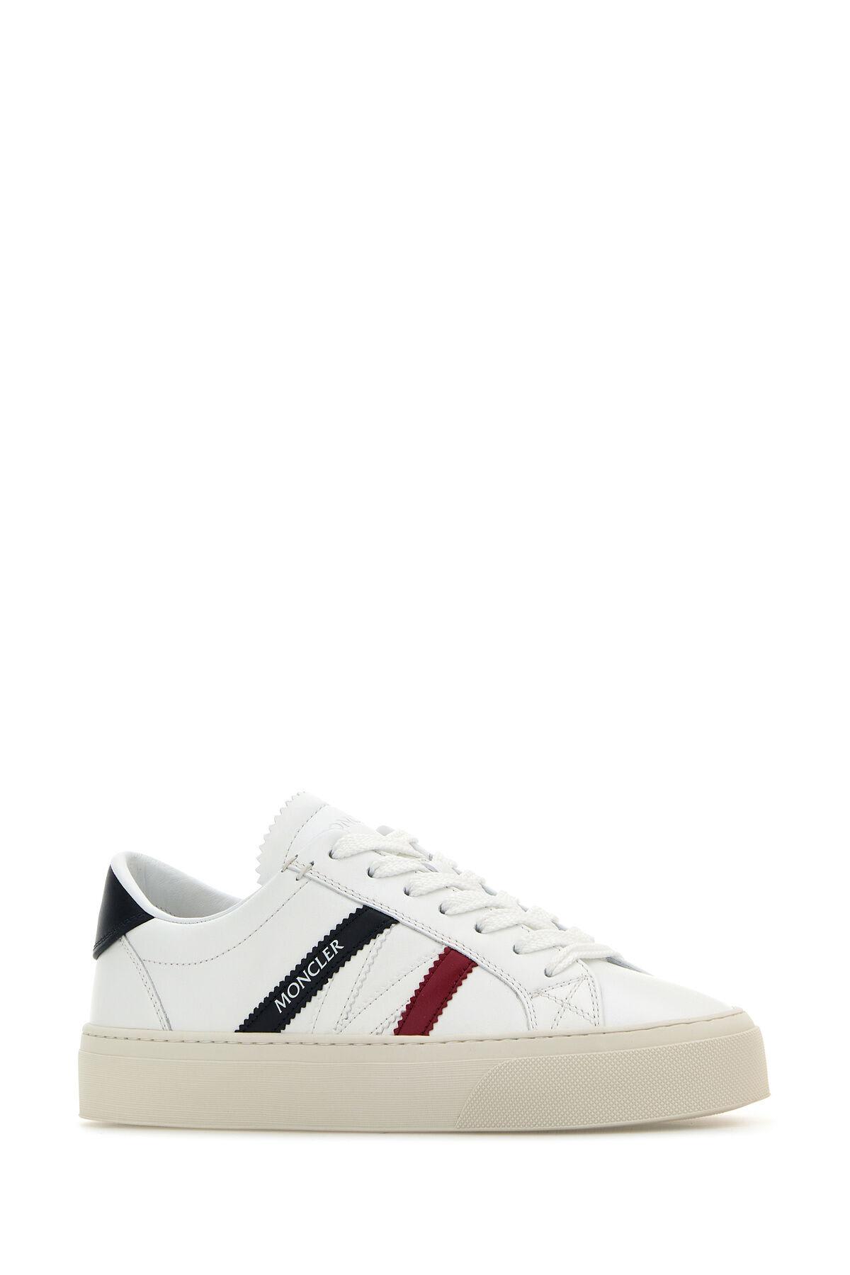 Shop Moncler White Leather Monaco 2 Sneakers